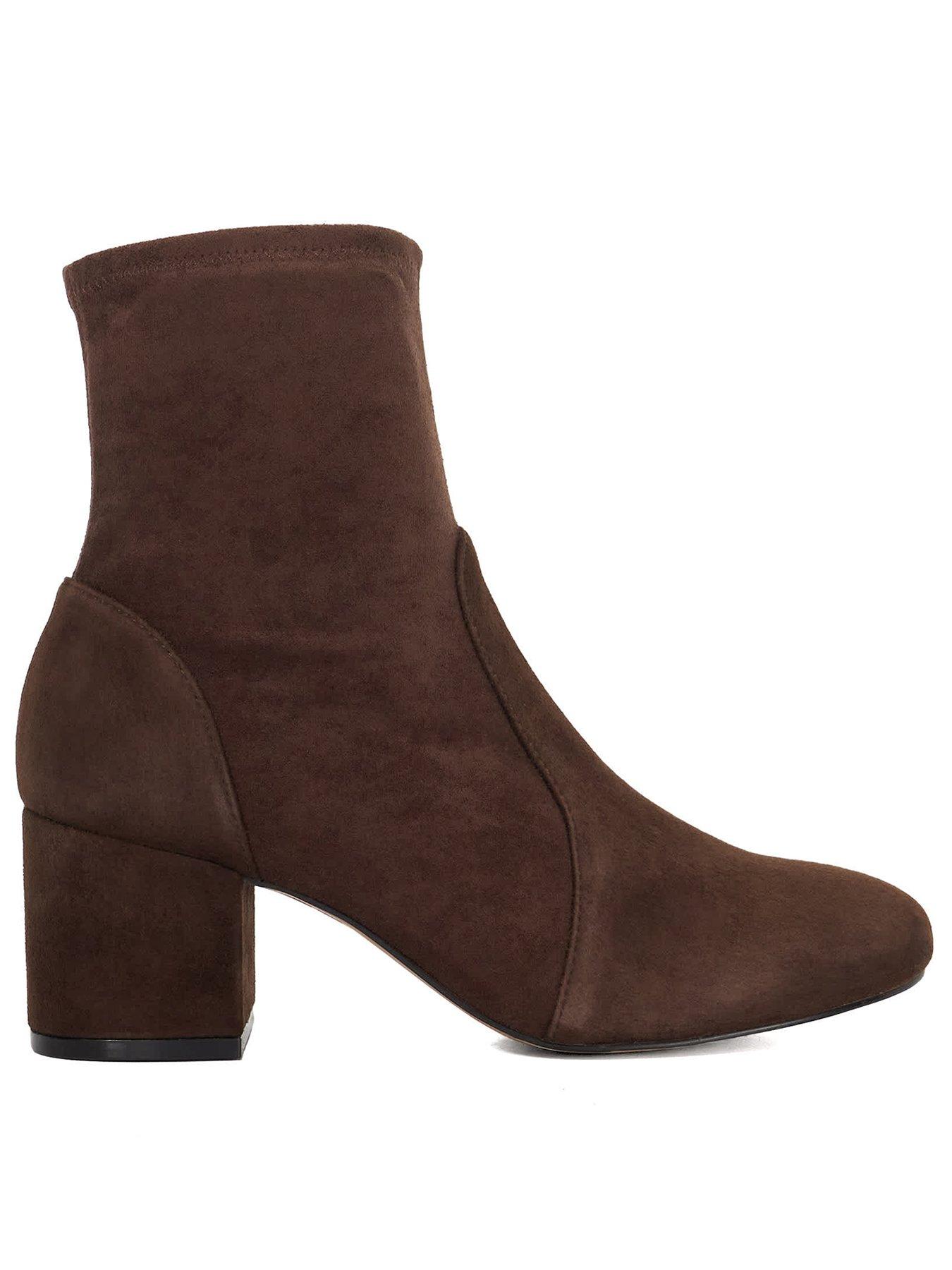 Dune London Olianna Sock Boot Block Heel Boot - Brown