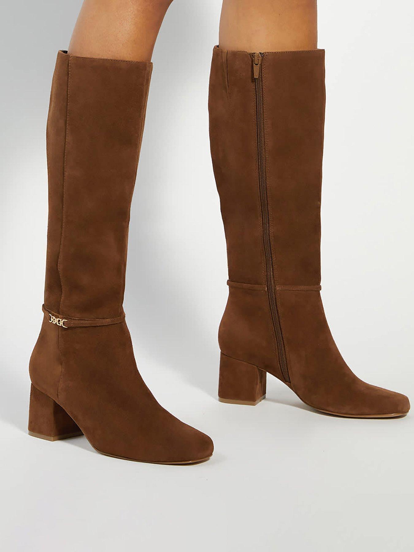 Dune London Sanna Square Toe Smart Knee High Boots - Brown