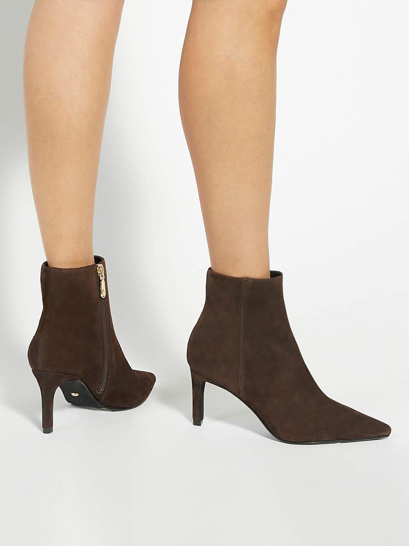 Image 1 of 6 of Dune London Obsessively Pointed Toe High Heel Boots - Brown