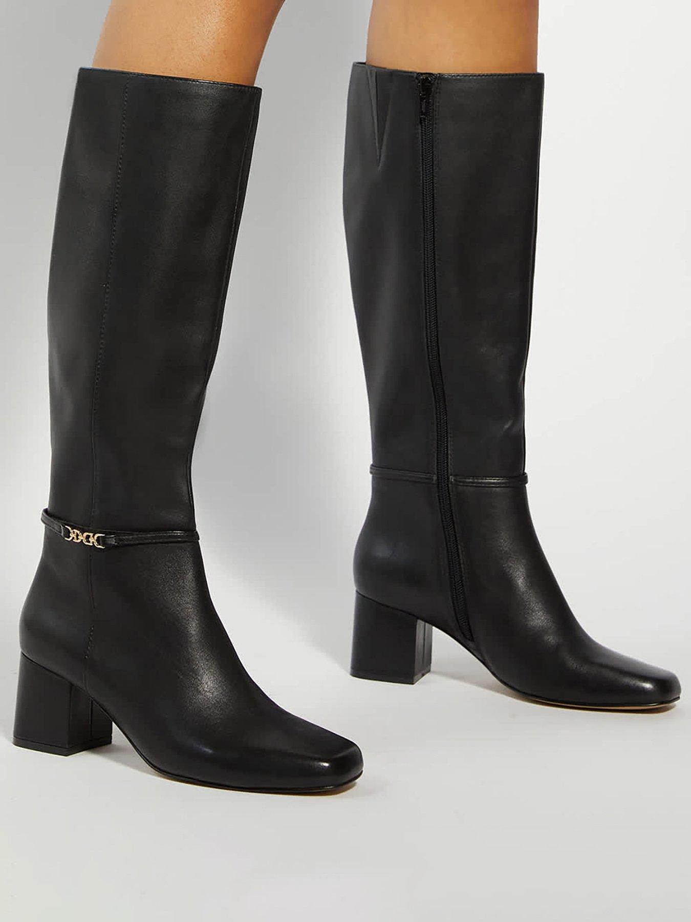 Image 1 of 6 of Dune London Sanna Square Toe Knee High Boots - Black