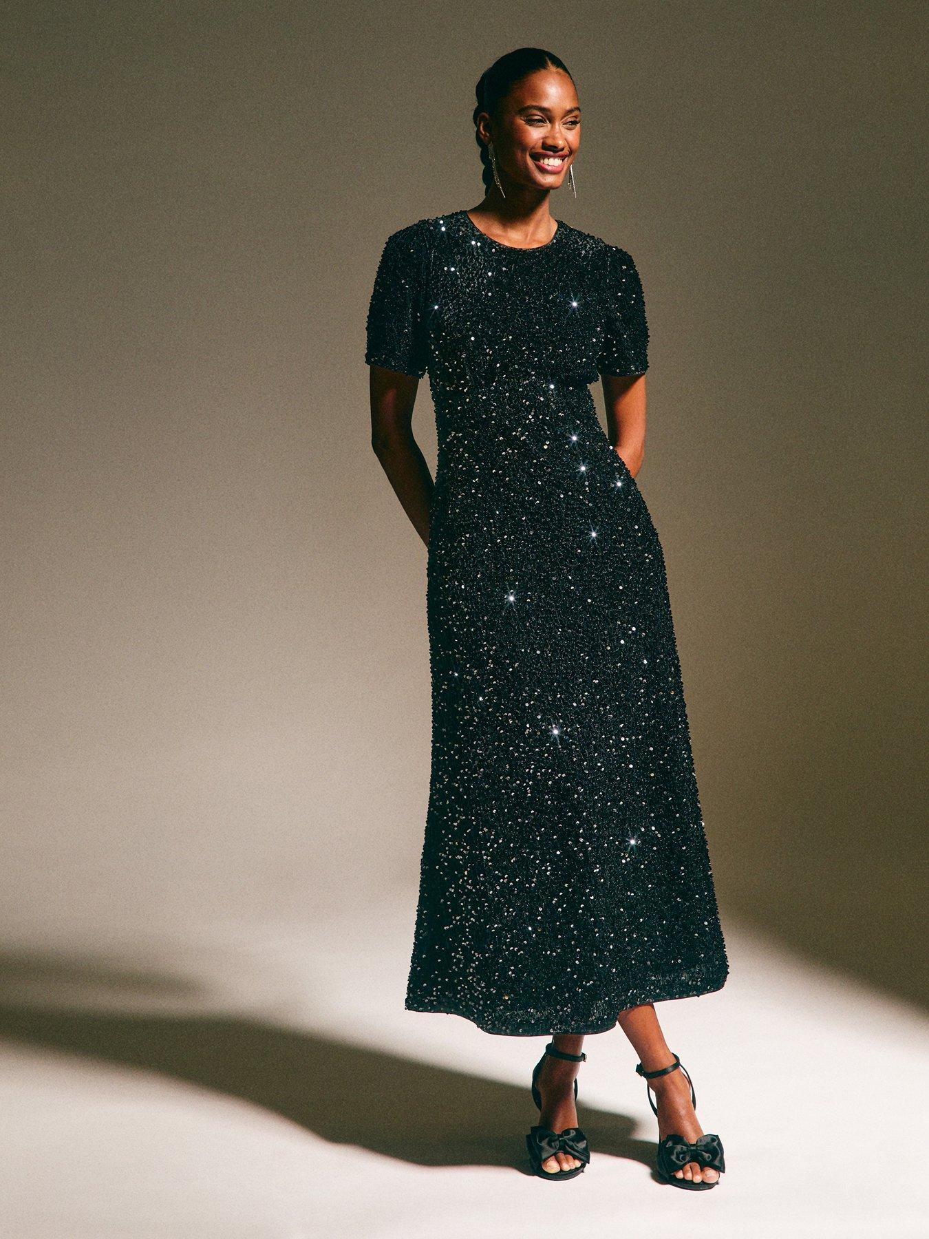 New Look Velvet Sequin Midi Dress - Black