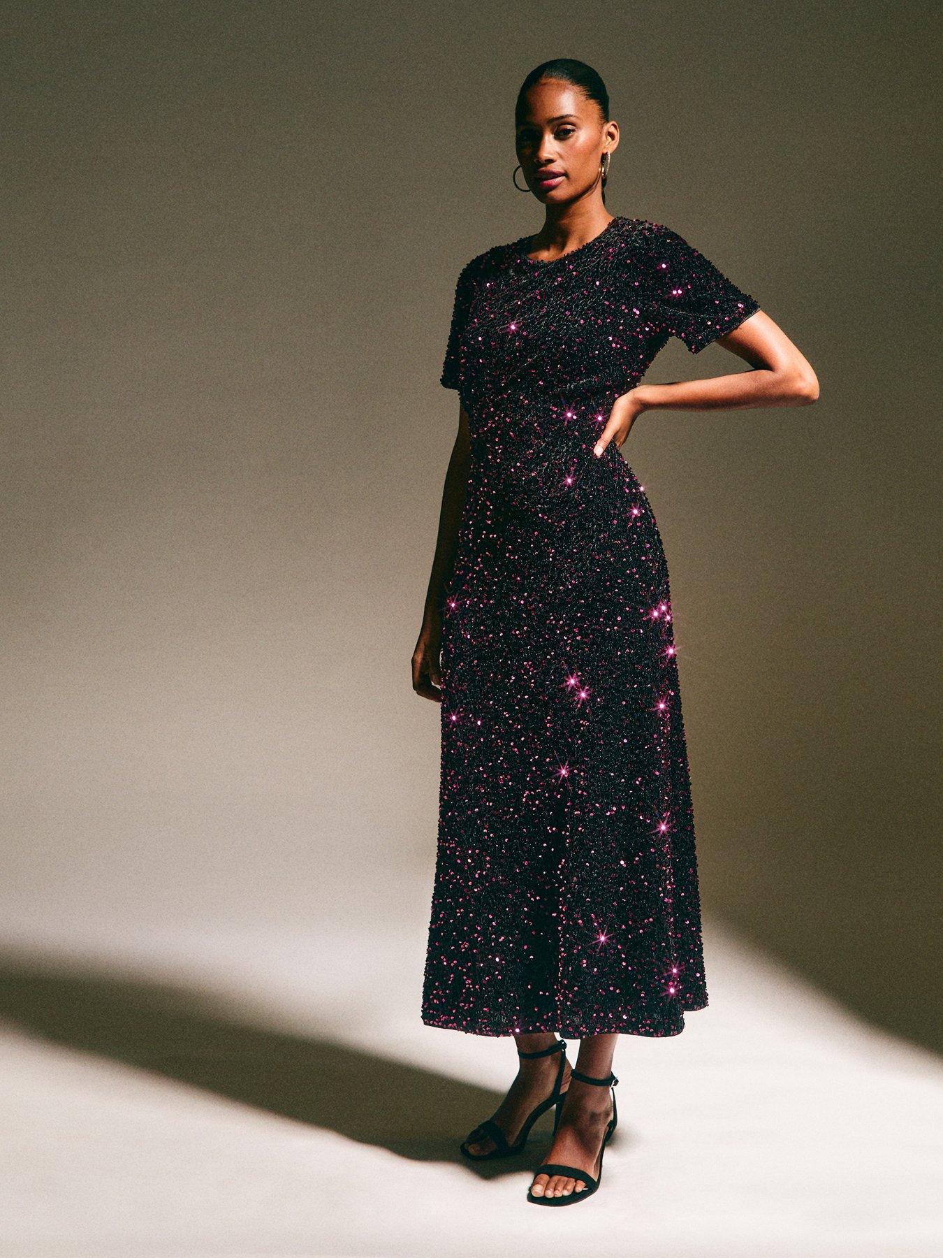 New Look Velvet A-line Midi Sequin Dress - Dark Burgundy | Very