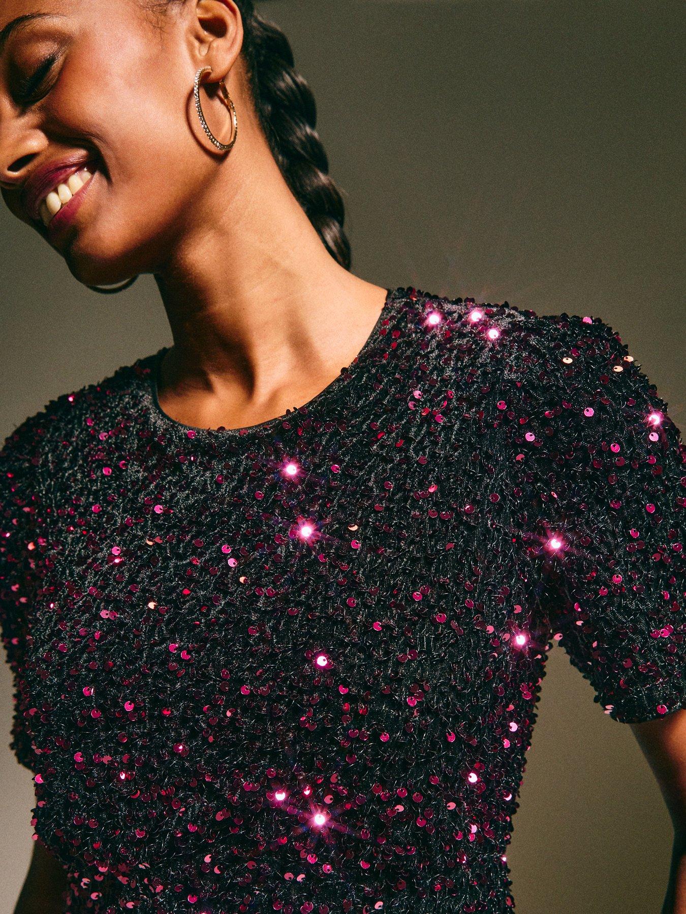 New Look Velvet A-line Midi Sequin Dress - Dark Burgundy