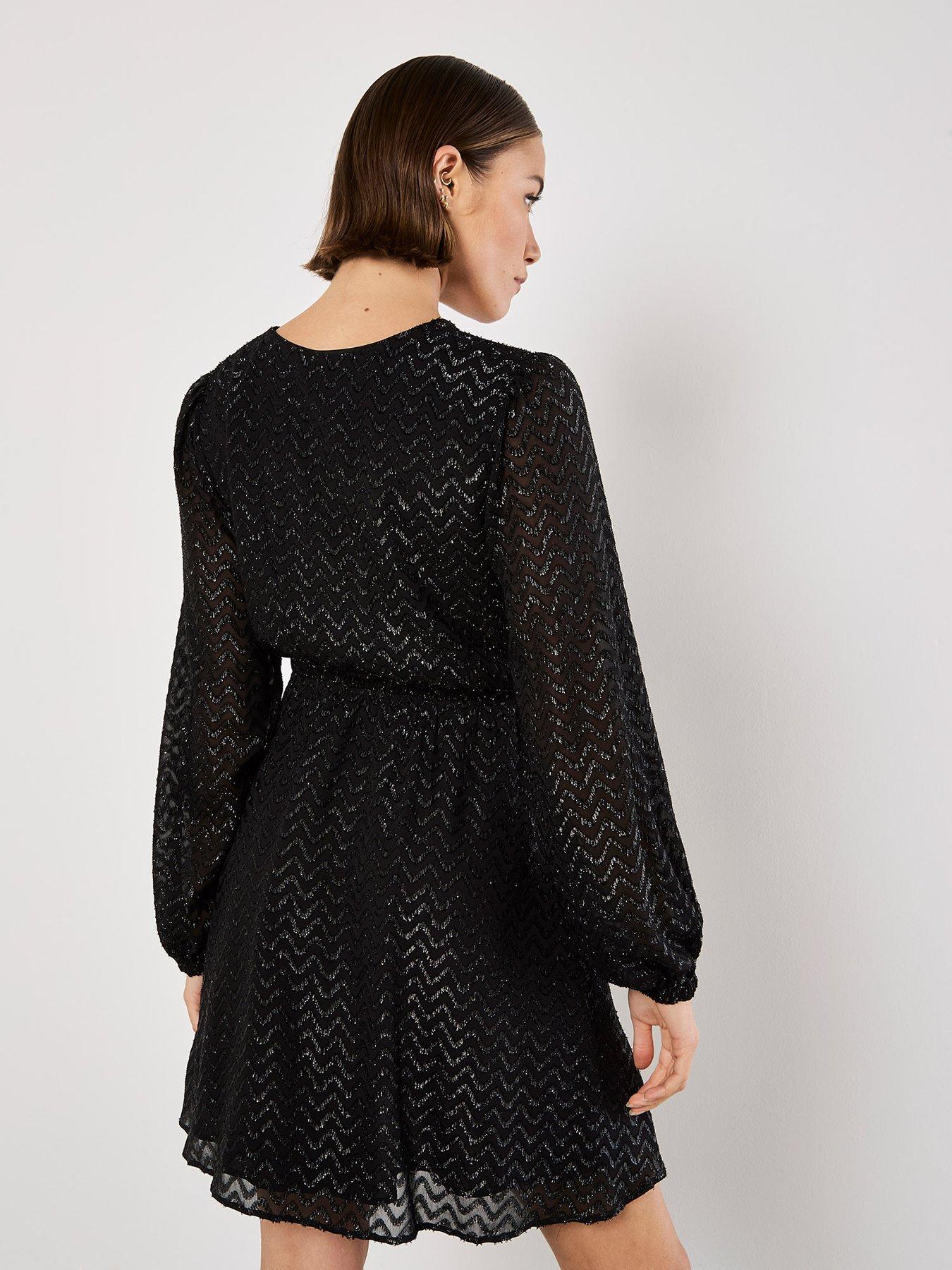 Image 2 of 4 of Apricot Chevron Jacquard Wrap Dress - Black