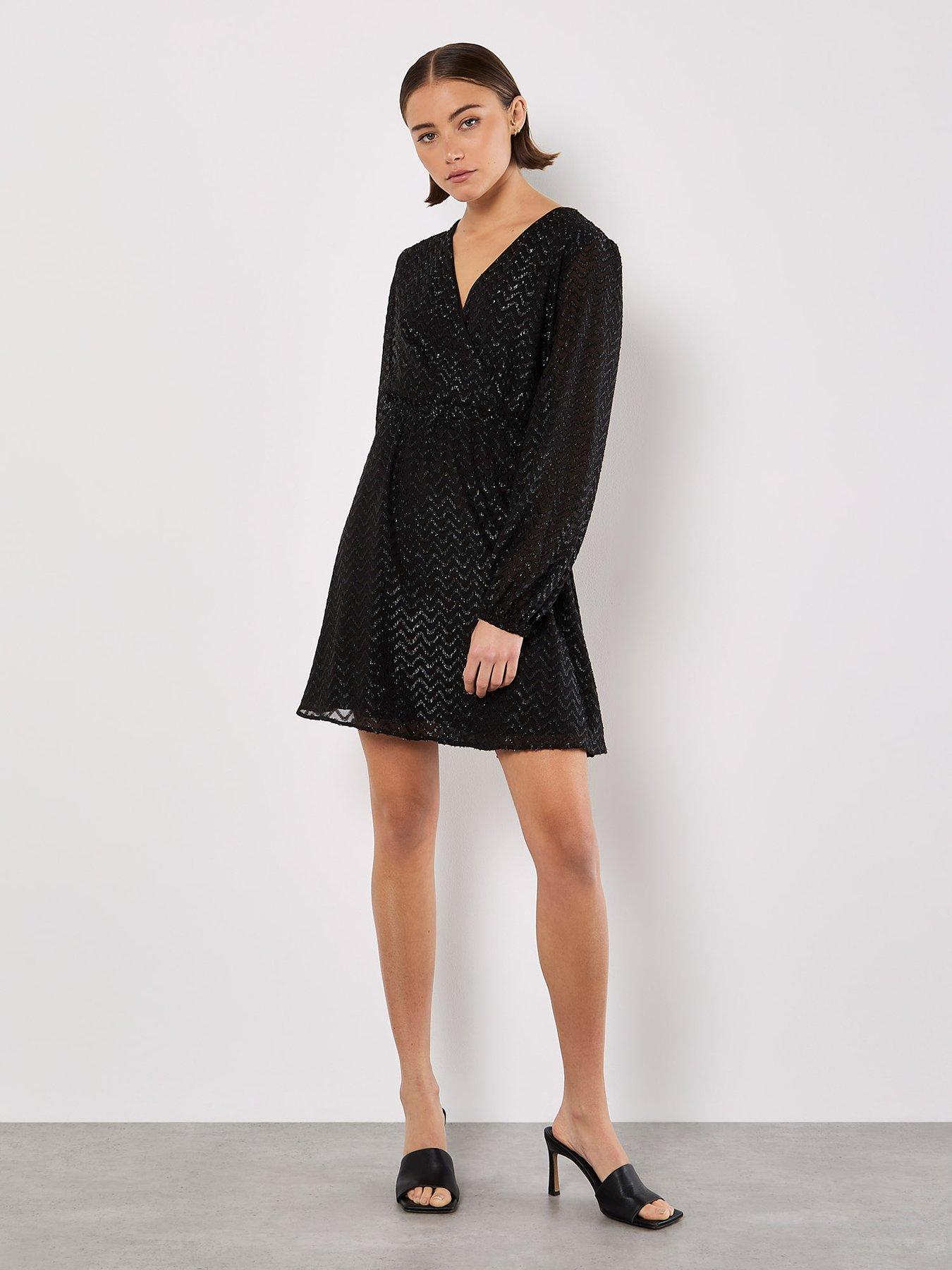 Image 3 of 4 of Apricot Chevron Jacquard Wrap Dress - Black