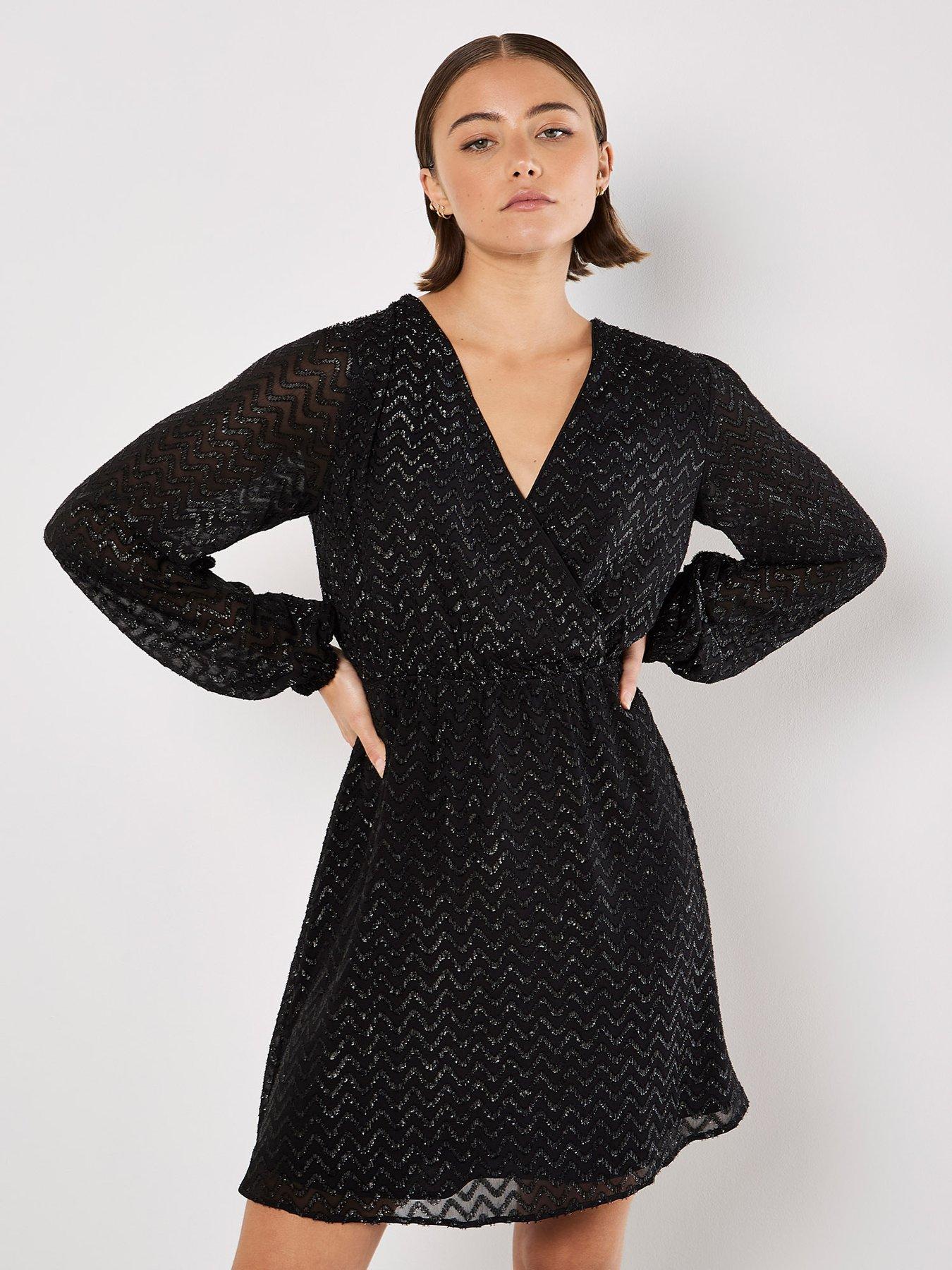 Image 4 of 4 of Apricot Chevron Jacquard Wrap Dress - Black