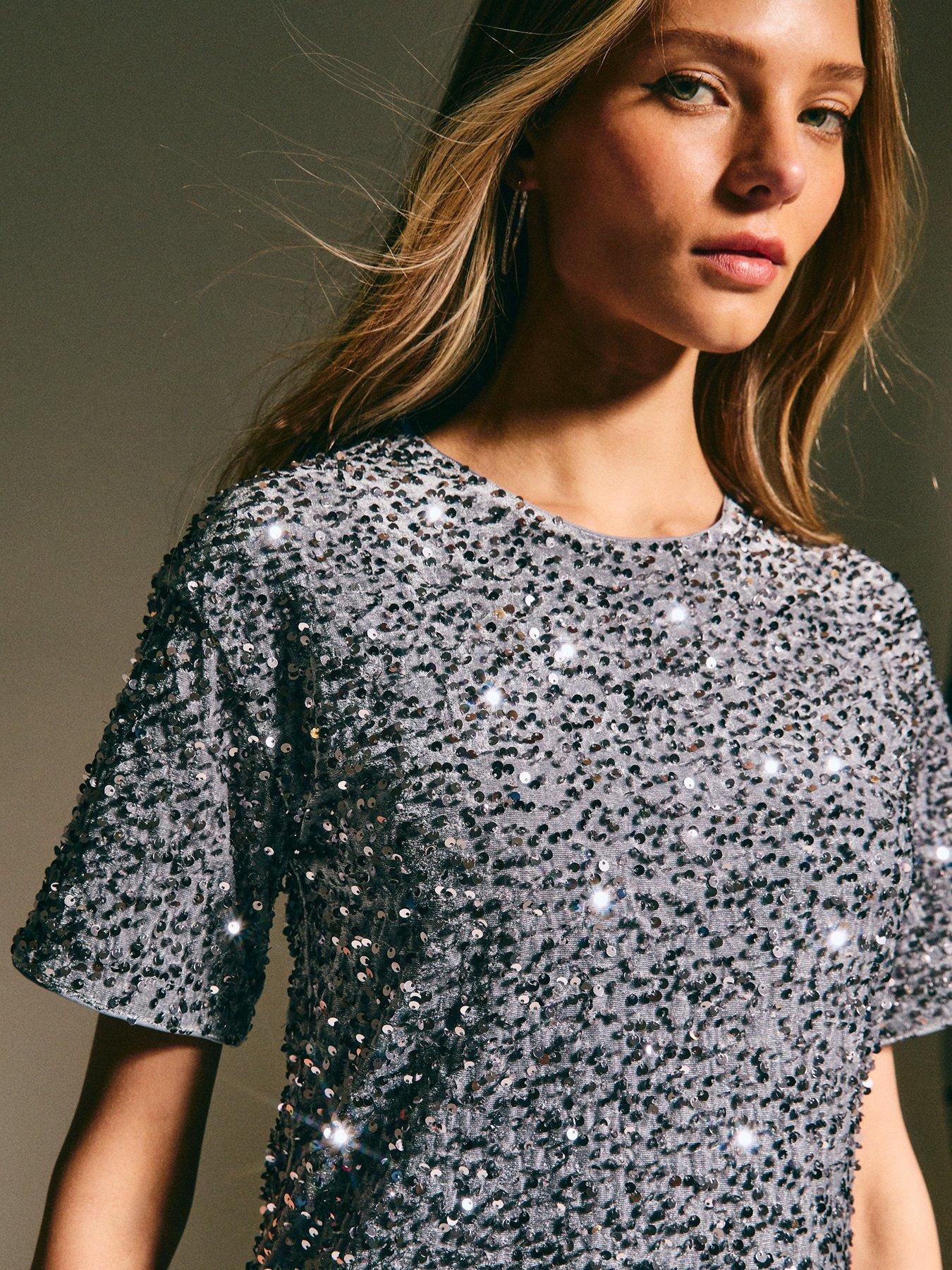 berta bridal glitter dress OBJECT Sequin Blouse In Black main image 1