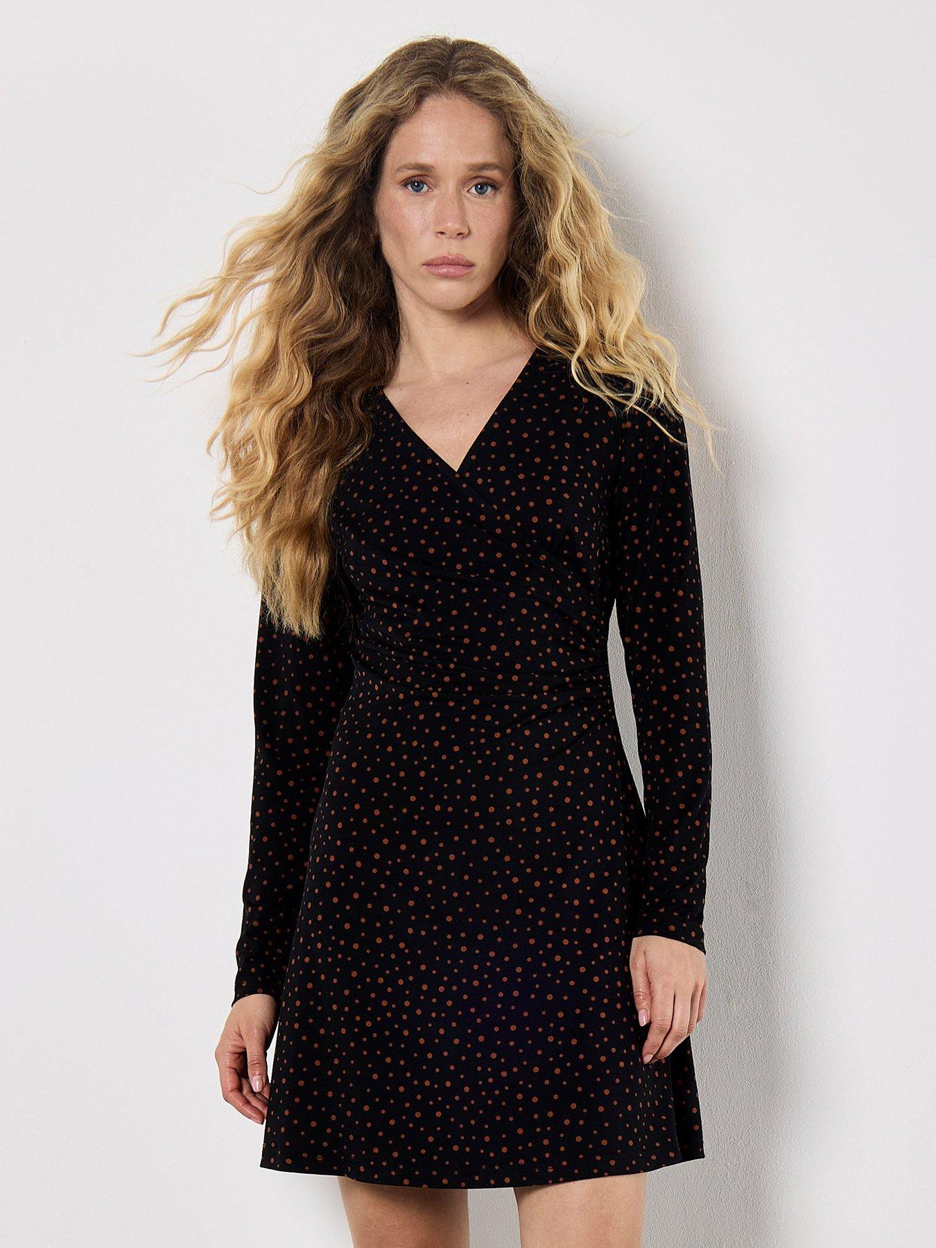 Apricot Apricot Assorted Dots Side Ruched Dress