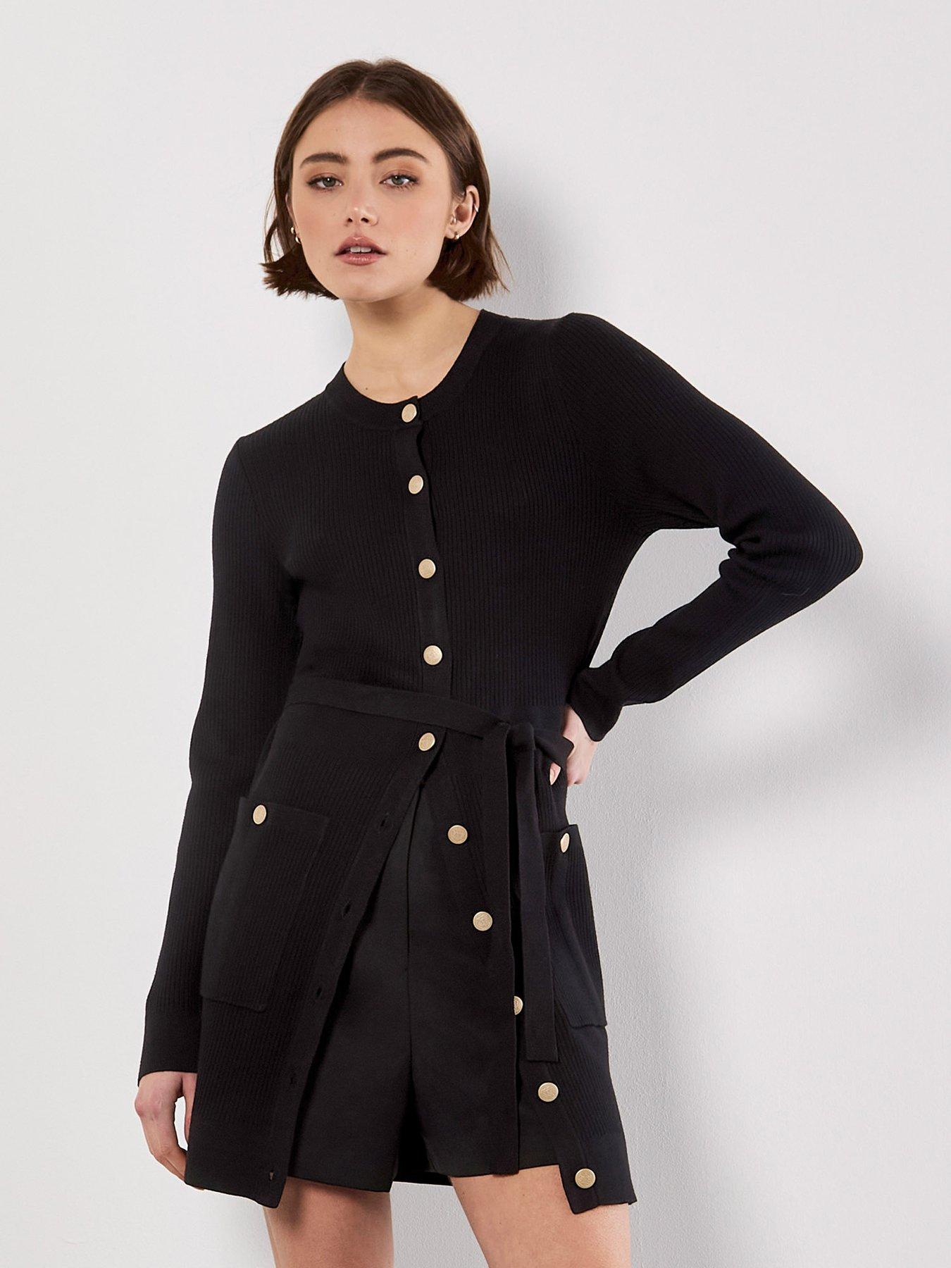 Apricot Gold Button Rib Mini Dress - Black