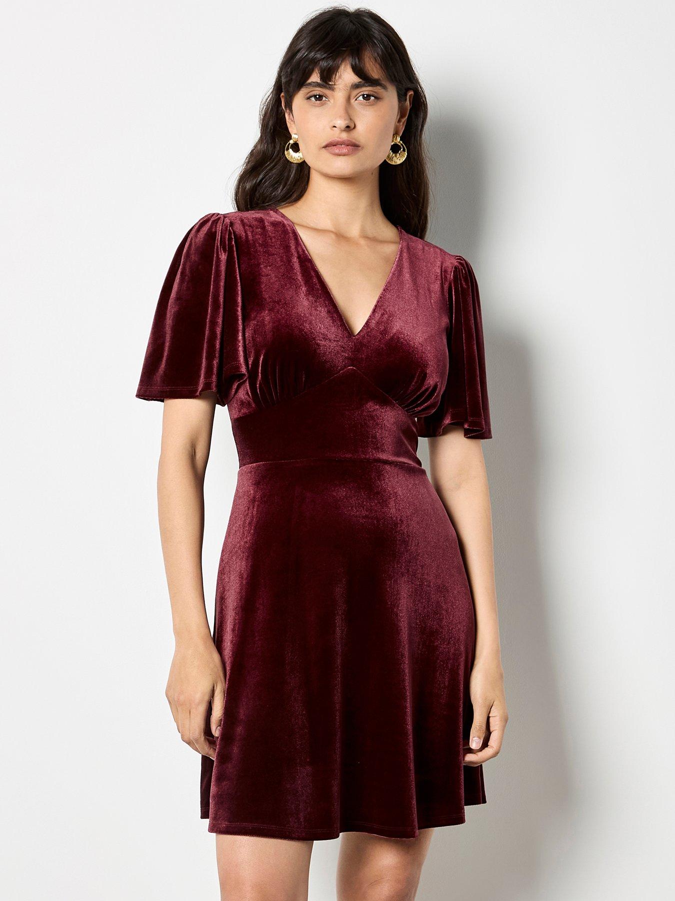 Apricot Apricot Velvet V-neck Empire Mini Dress