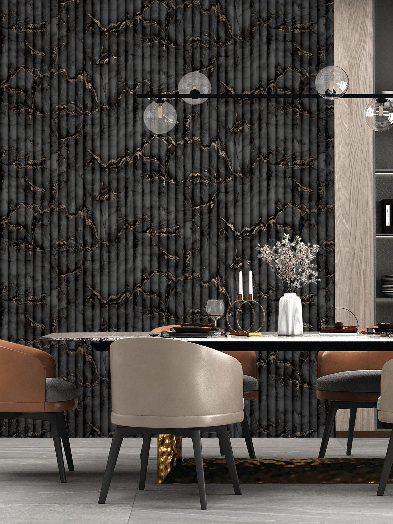 Fine Decor Bianco Fluted Marble Charcoal Wallpaper