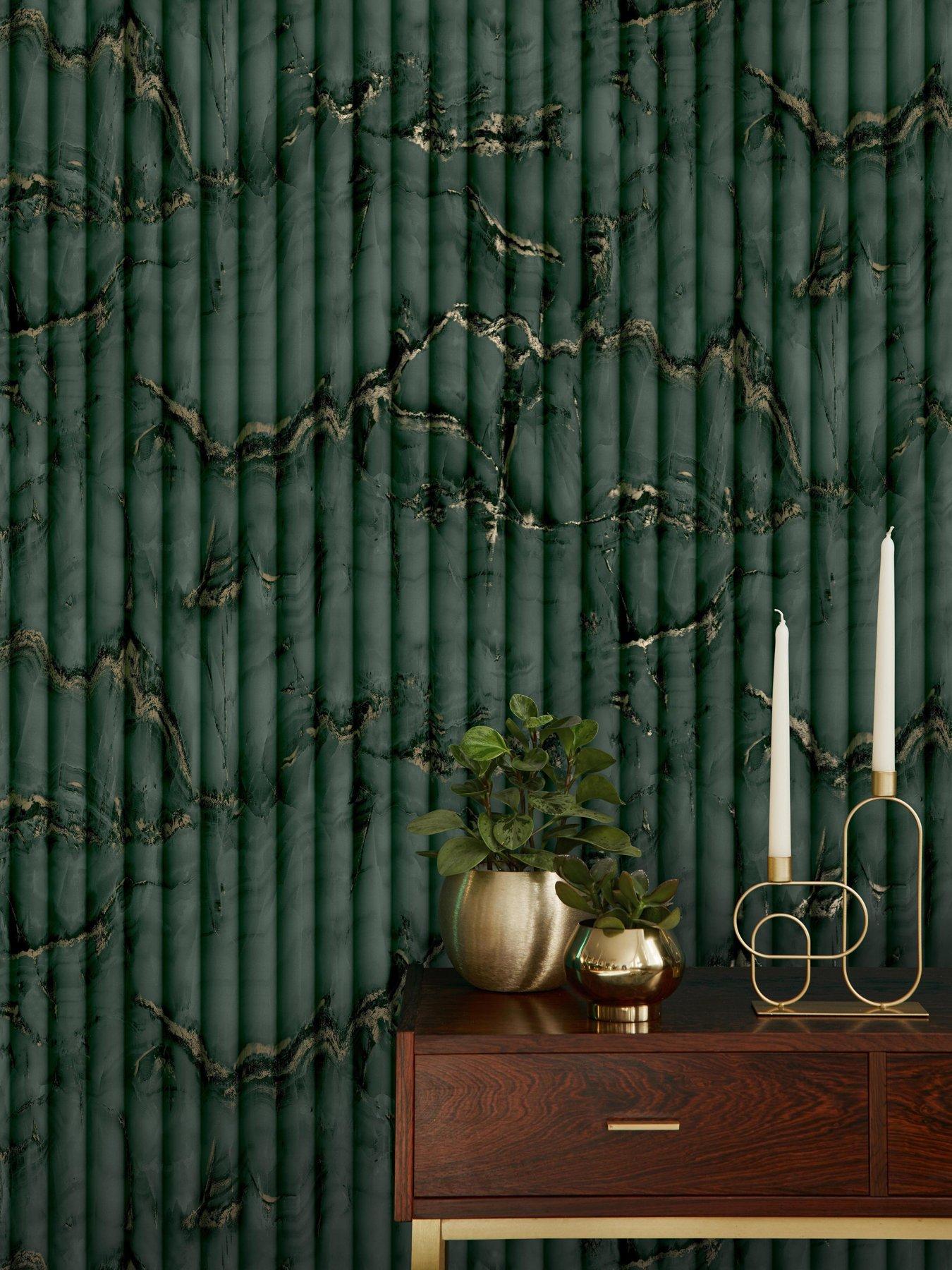 Image 1 of 3 of Fine Decor Bianco Fluted Marble Deep Green Wallpaper