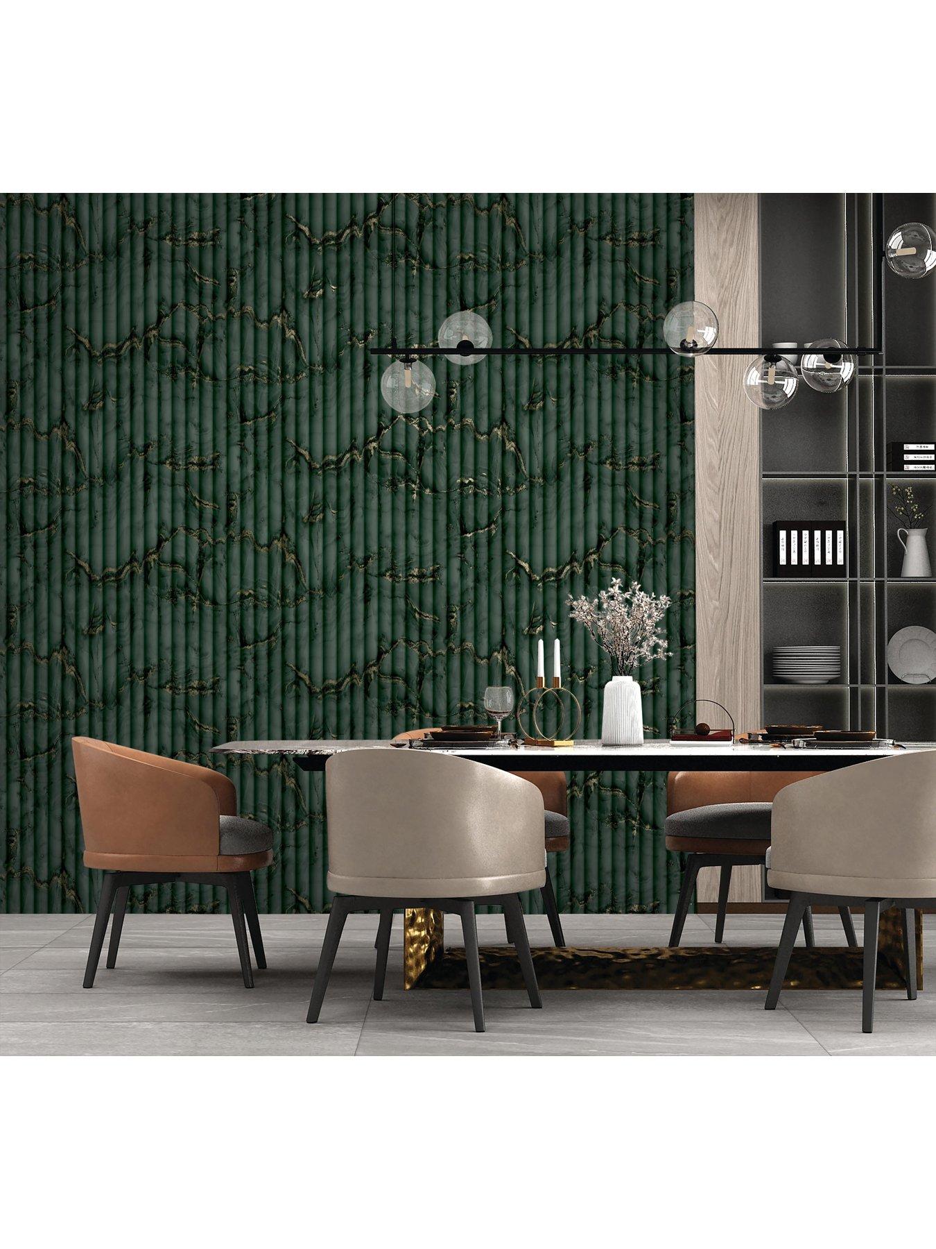 Image 3 of 3 of Fine Decor Bianco Fluted Marble Deep Green Wallpaper