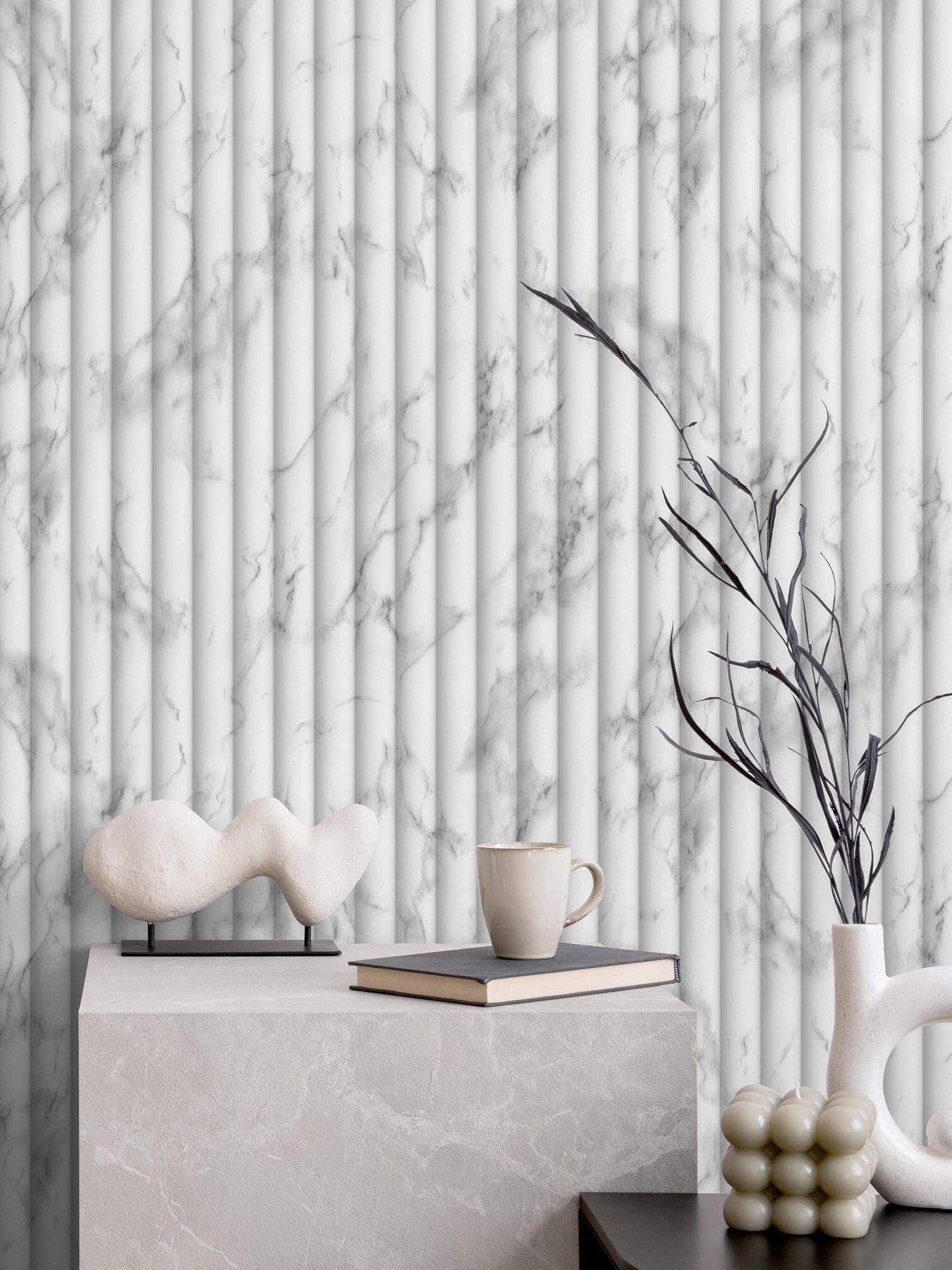 Fine Decor Bianco Fluted Marble Soft White/grey Wallpaper