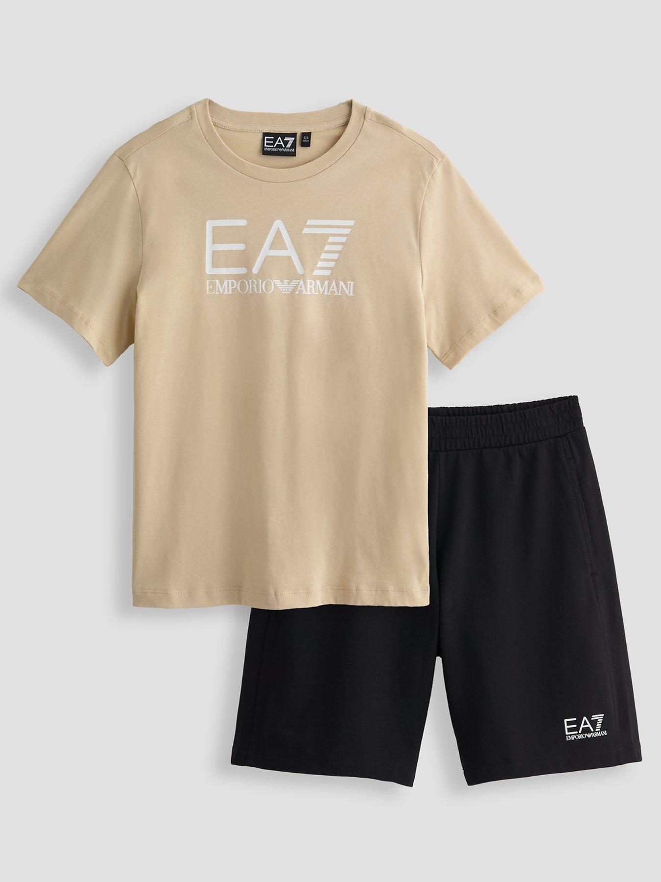 EA7 Emporio Armani Boys Train Visibility Short Sleeve T-Shirt And Short Set - Beige/Black