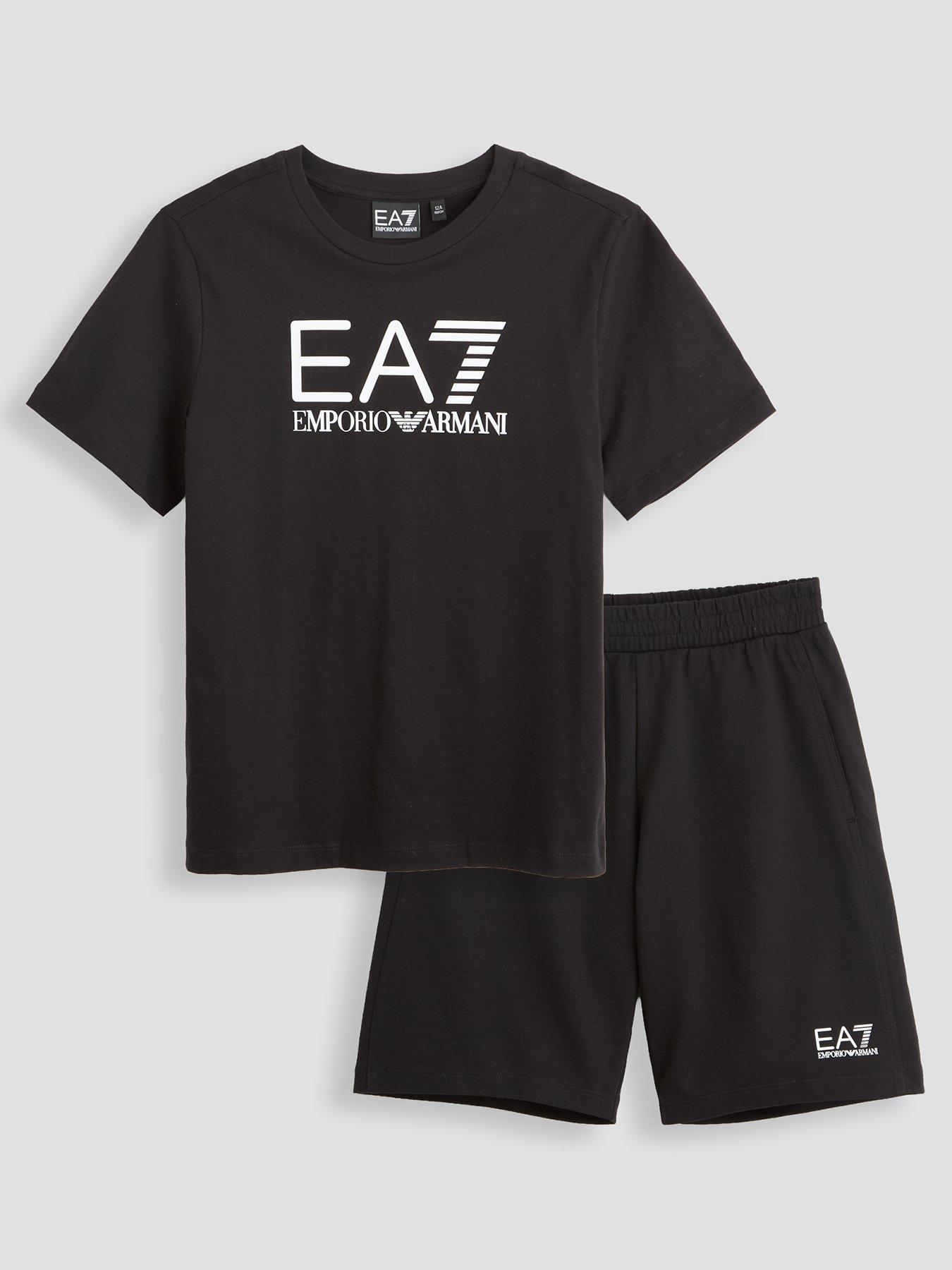 EA7 Emporio Armani Boys Train Visibility Short Sleeve T-Shirt And Short Set, Black, Size Age: 16 Years