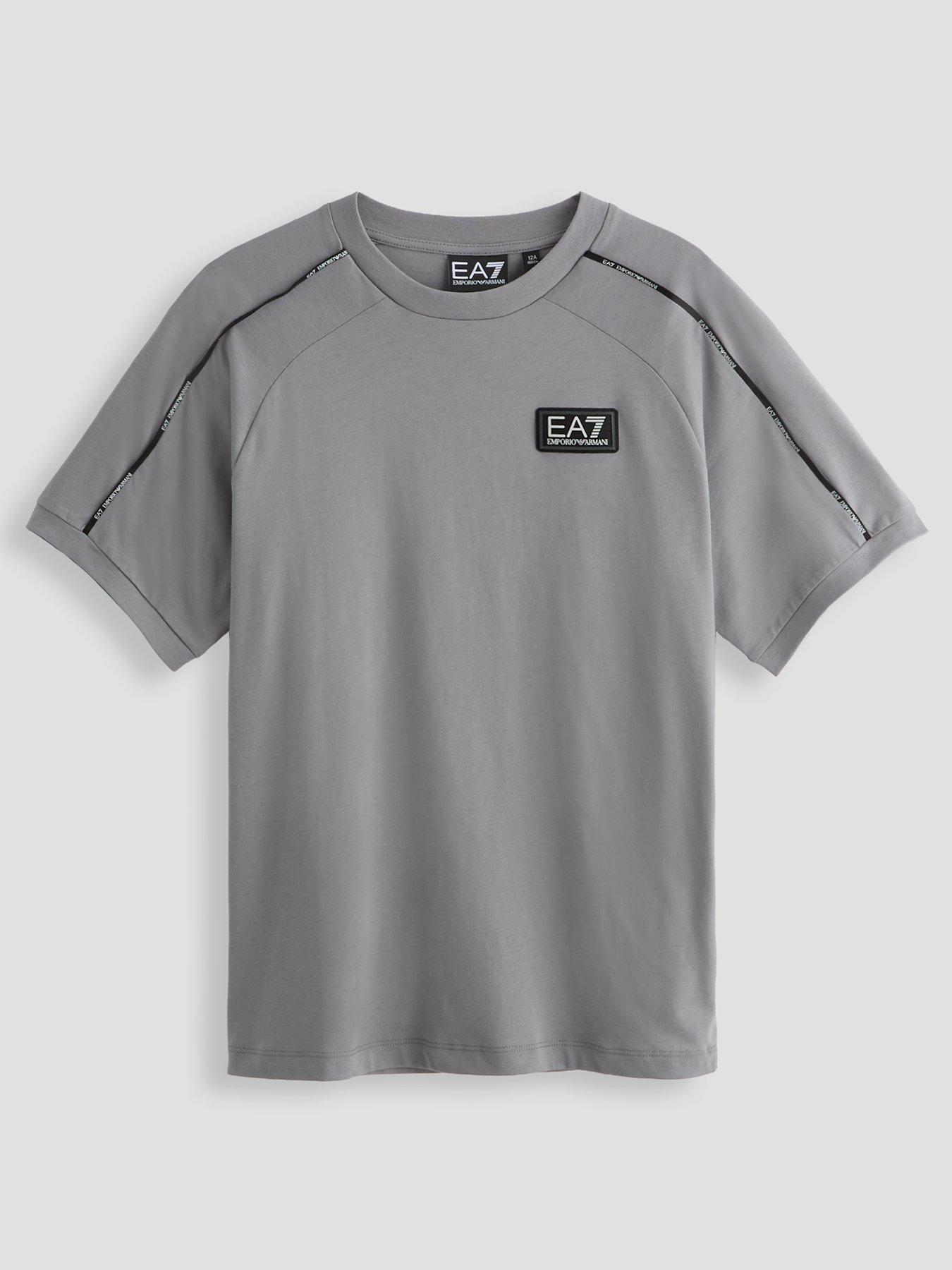 EA7 Emporio Armani Boys Train Logo Series Tape Short Sleeve T-Shirt - Grey