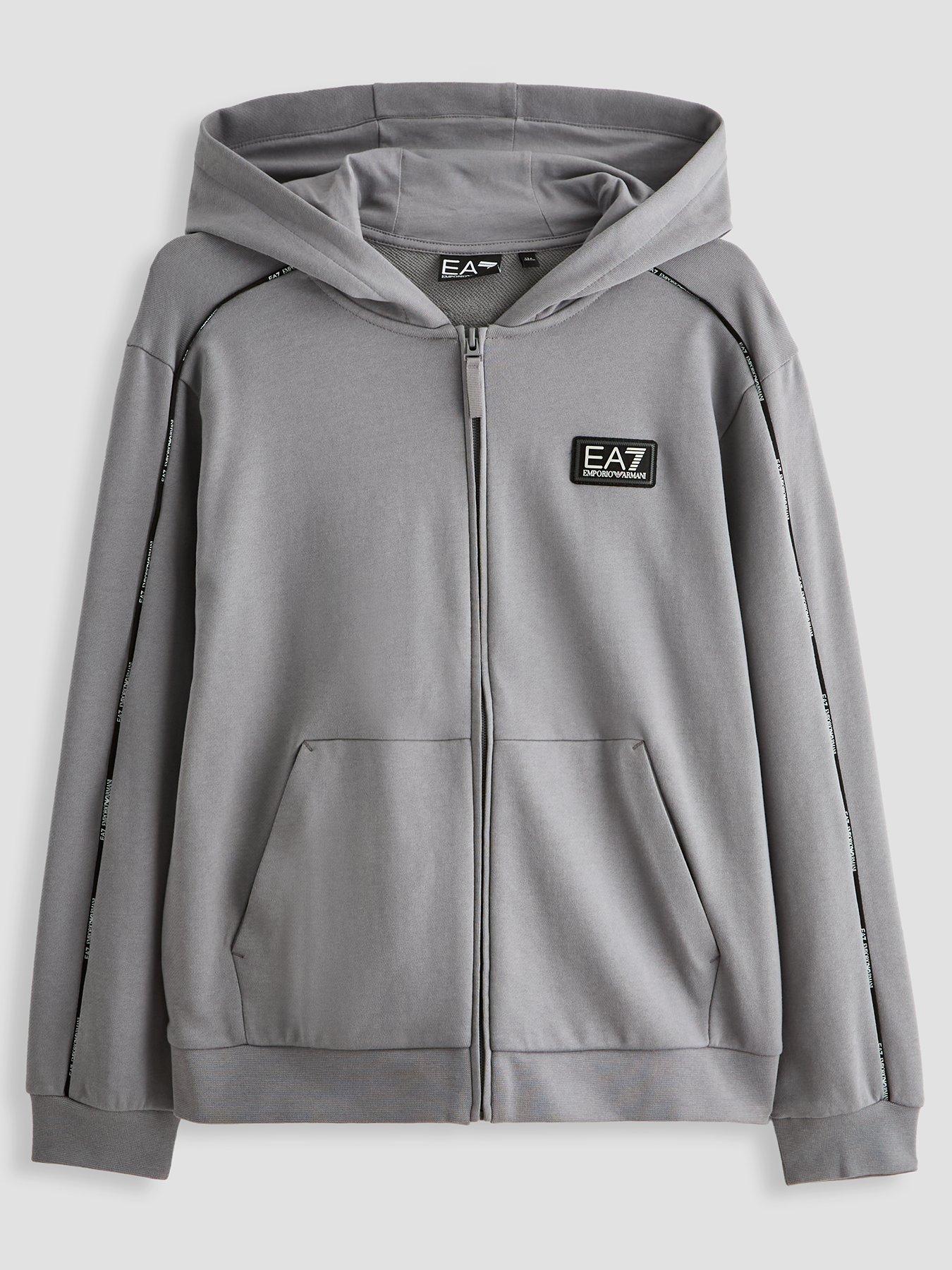 EA7 Emporio Armani Boys Train Logo Series Tape Hoodie - Grey