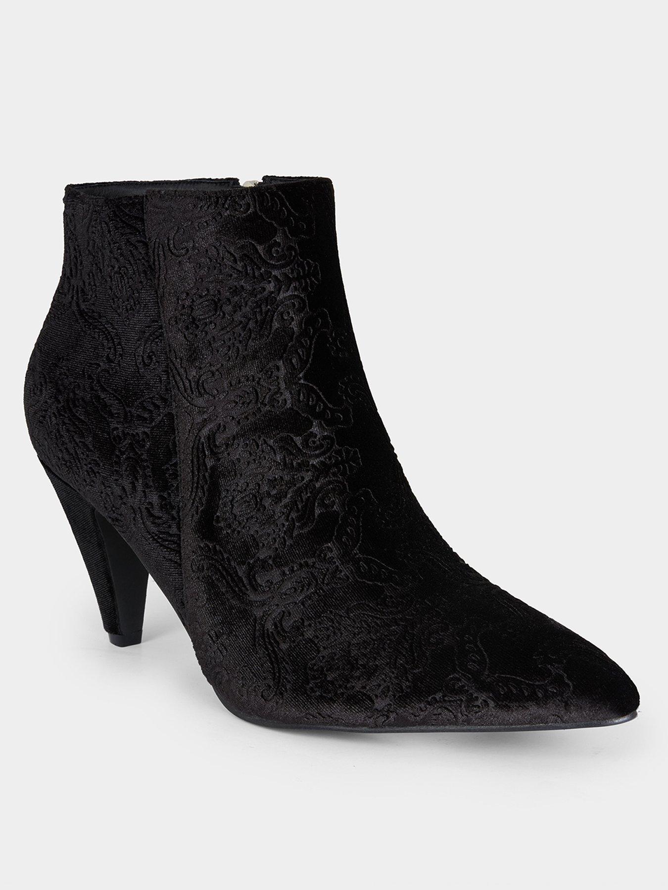 Joe Browns Vivacious Embossed Velvet Ankle Boots Black Very
