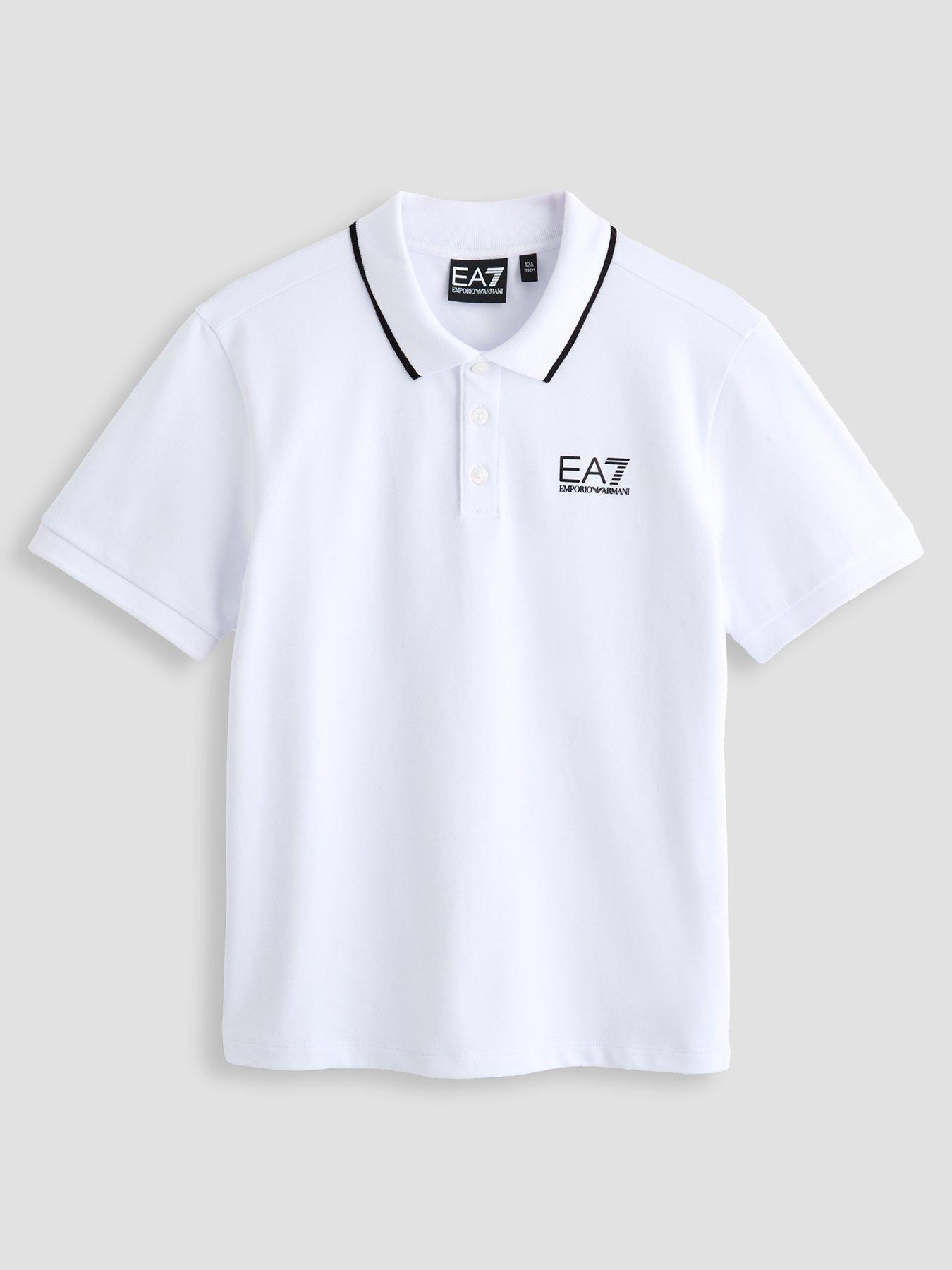 EA7 Emporio Armani Boys Train Core Id Short Sleeve Pique Polo Shirt - White
