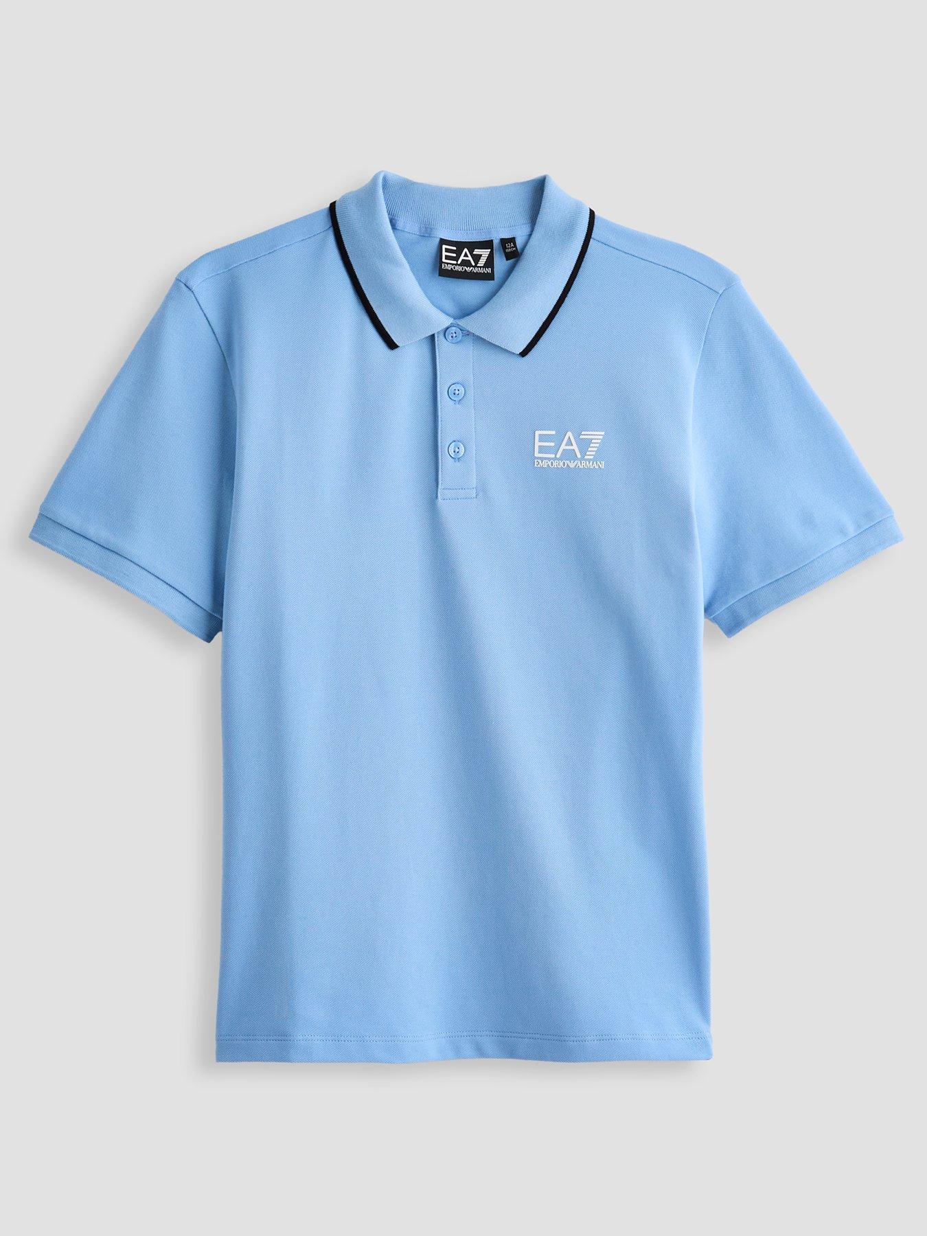 Ea7 Emporio Armani Boys Train Core Id Short Sleeve Pique Polo Shirt - Blue