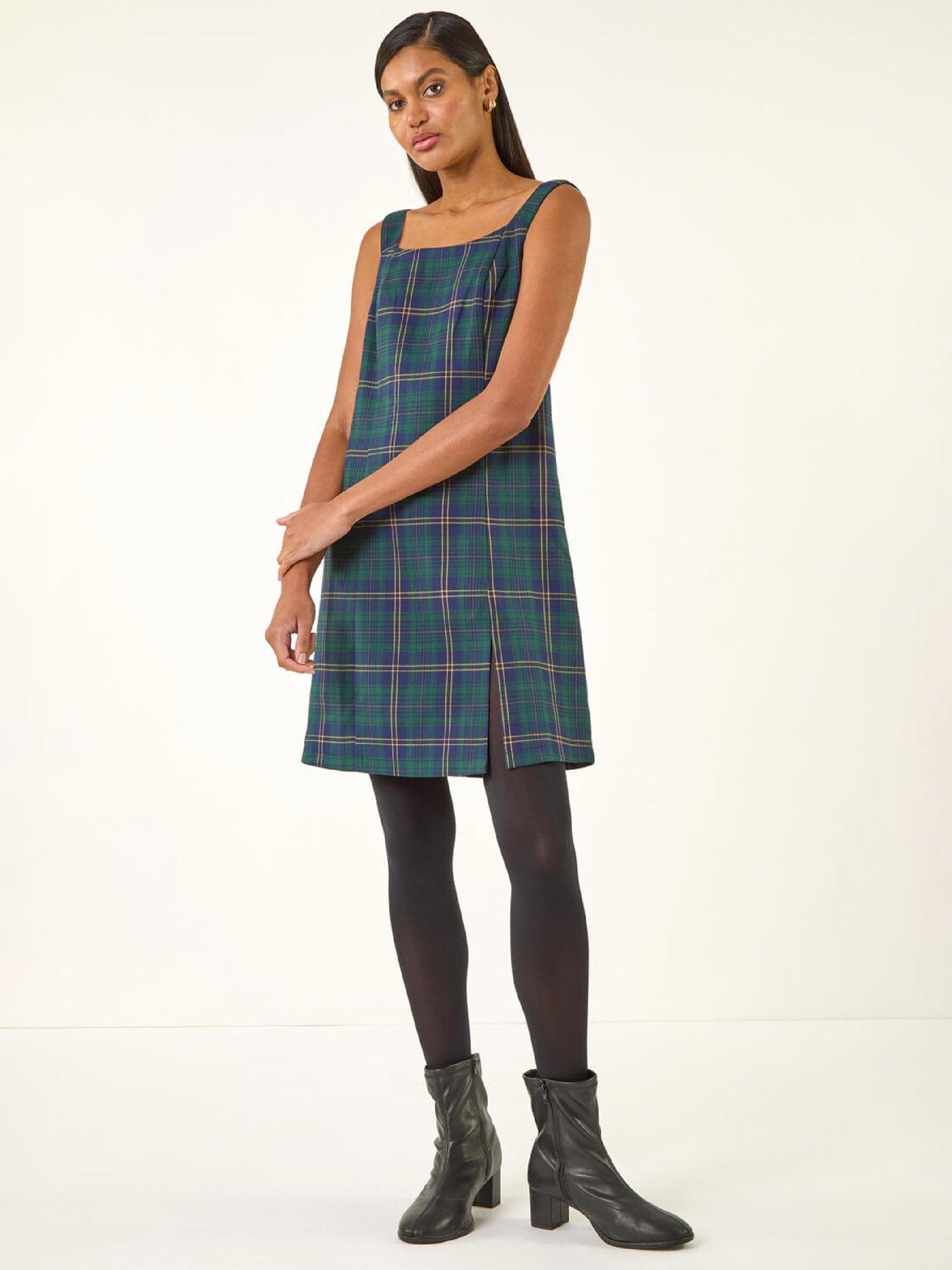 Roman Check Print Pinafore Dress