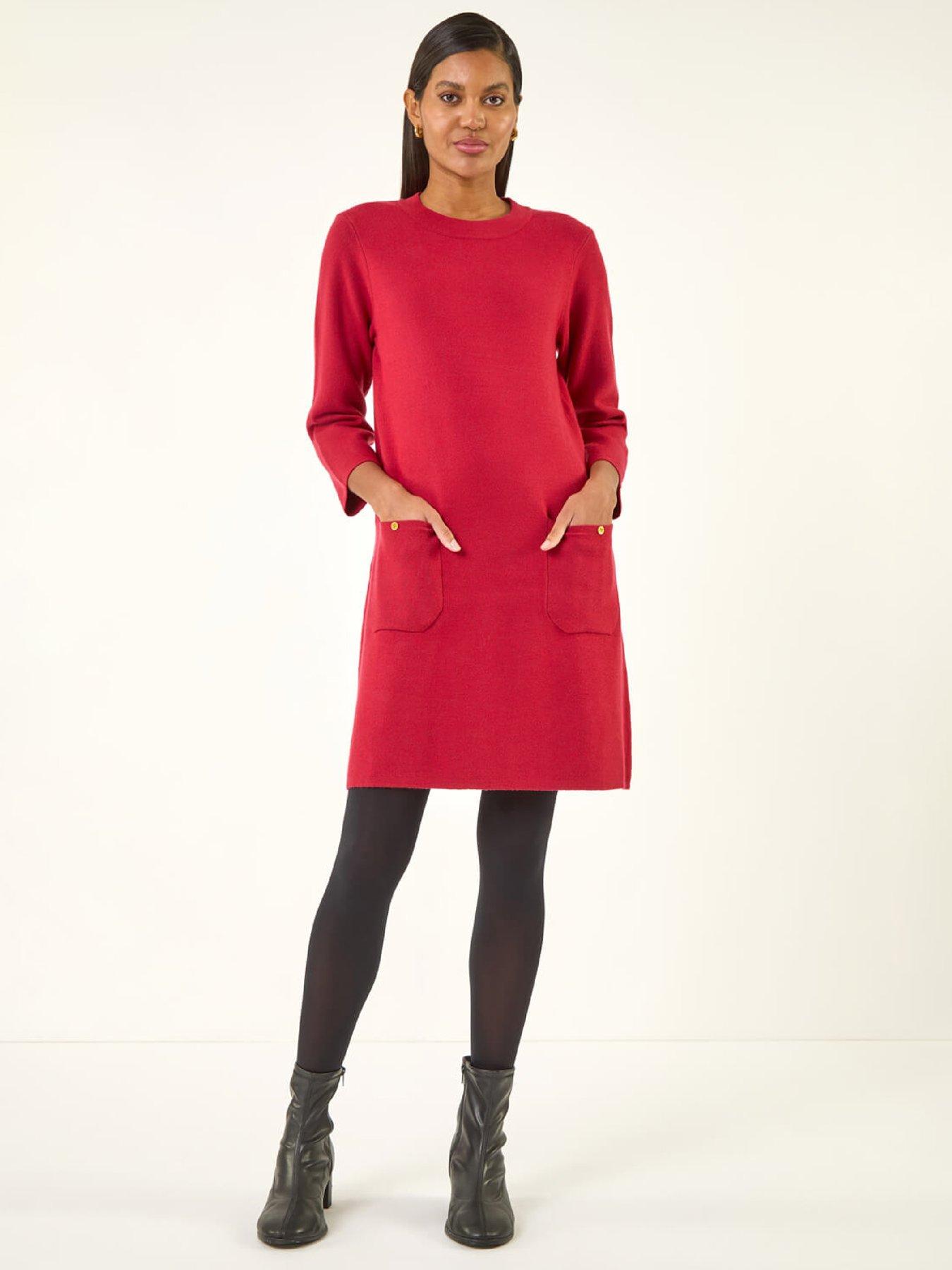 Roman Patch Pocket Knit Dress - Red