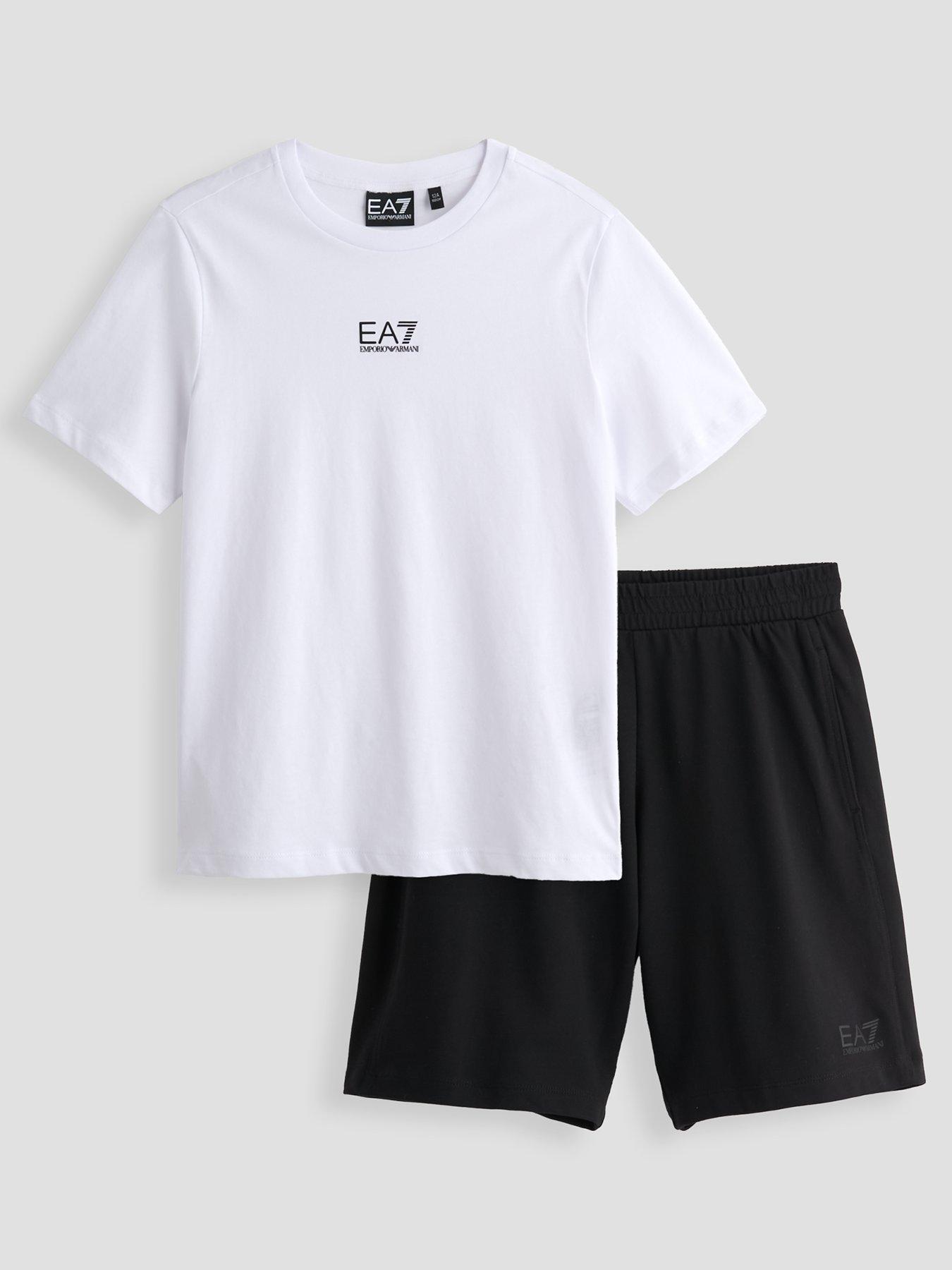 EA7 Emporio Armani Boys Train Core Id Short Sleeve T-Shirt And Shorts Set - White/Black