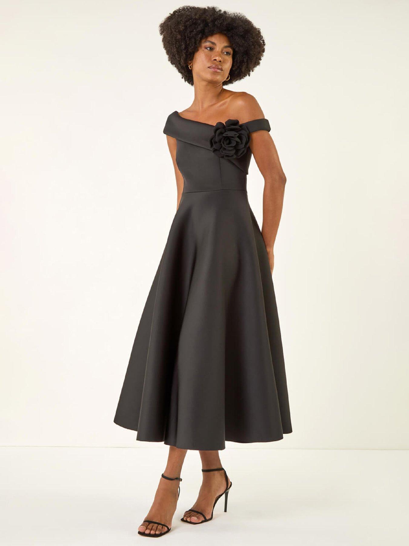 roman-corsage-premium-stretch-midi-dress-black