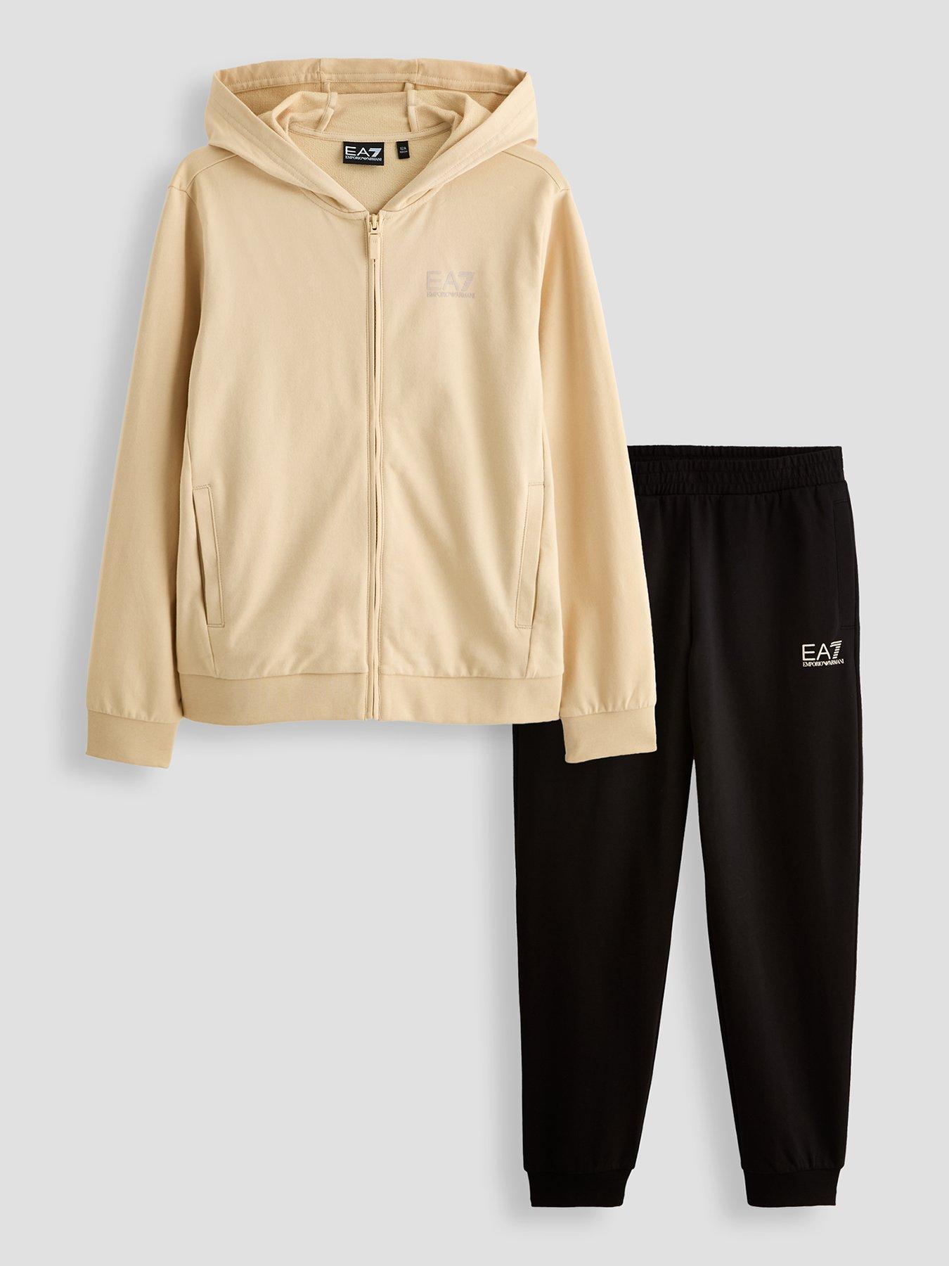 EA7 Emporio Armani Boys Train Visibility Hoodie Tracksuit - Beige/black