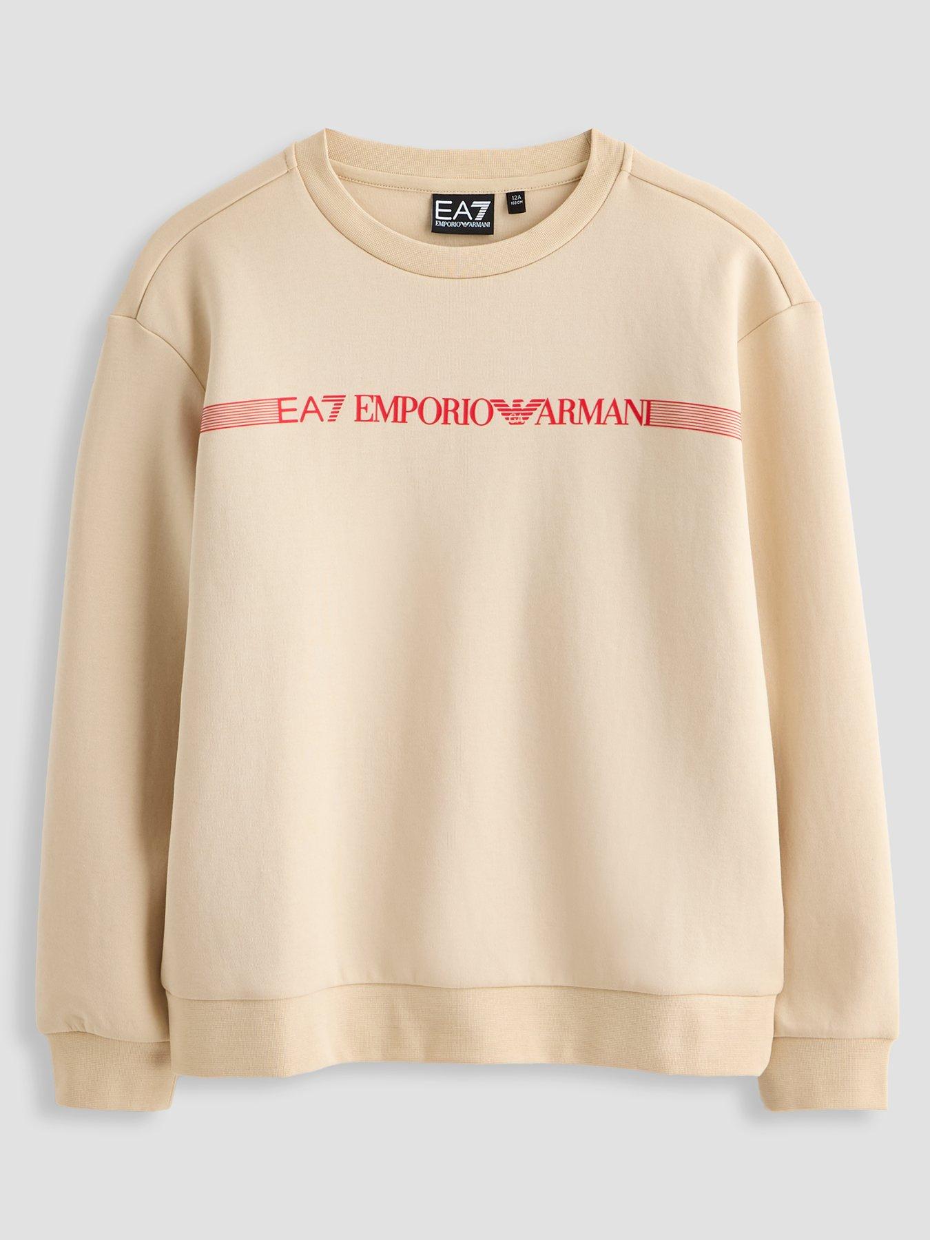 EA7 Emporio Armani Boys Train Logo Series Extended Logo Sweatshirt - Beige