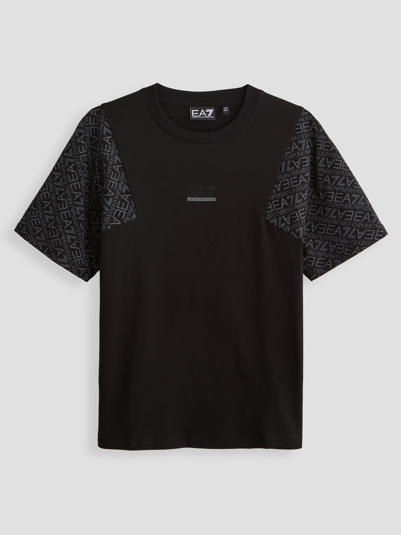 EA7 Emporio Armani Boys Train Graphic Series Monogram Logo Short Sleeve T-Shirt - Black