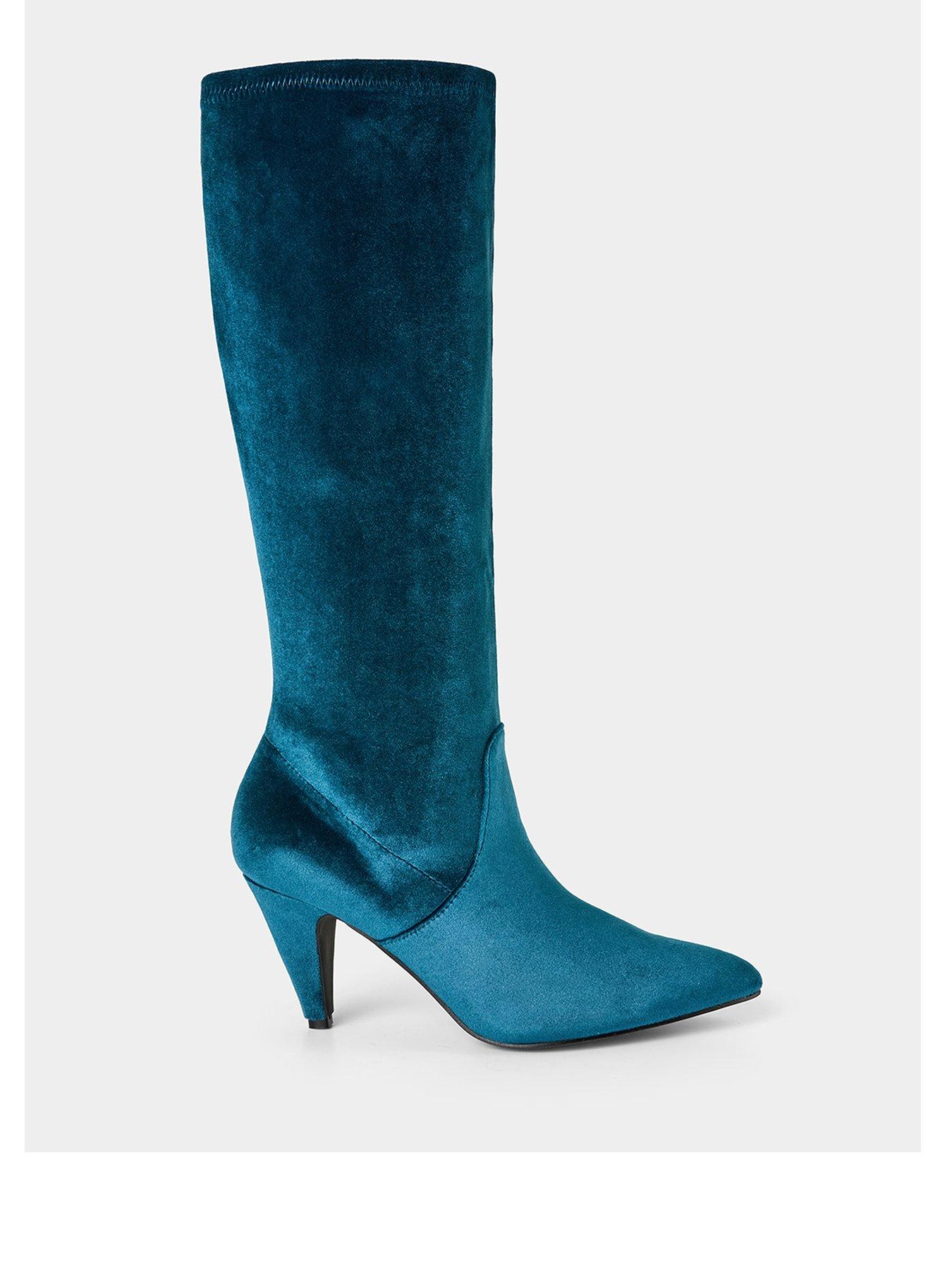 Joe Browns Divine Slouchy Velvet Boots - Teal