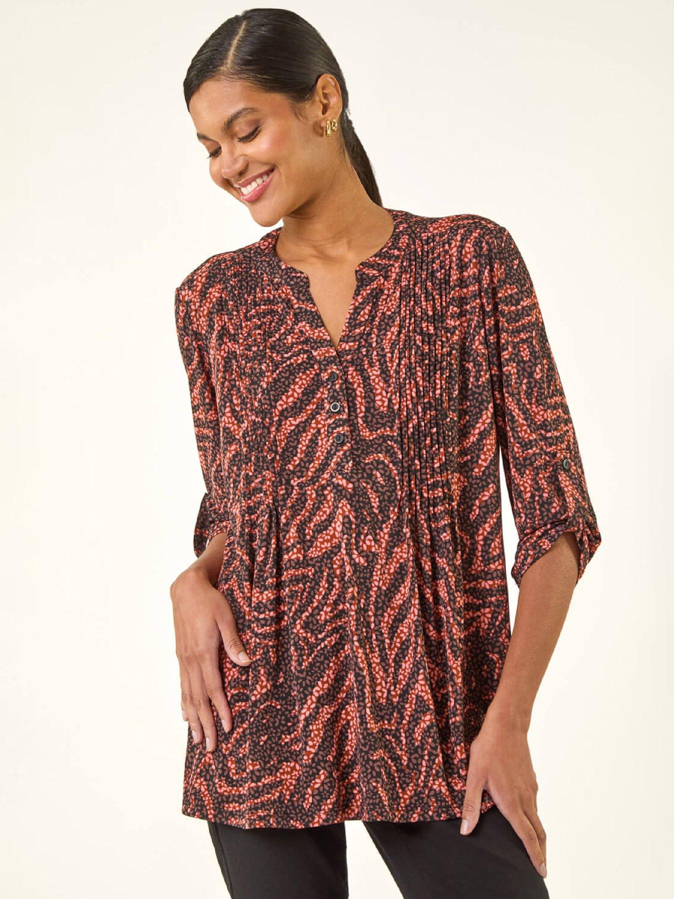 Roman Animal Print Pintuck Stretch Shirt