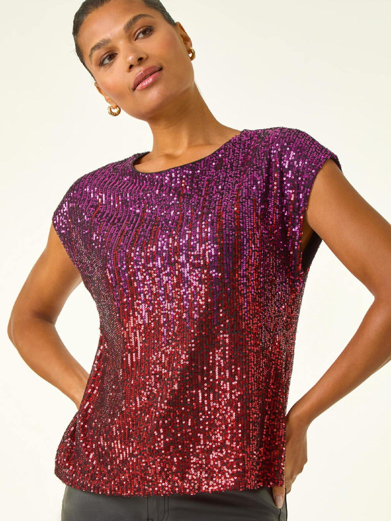 Image 1 of 5 of Roman Ombre Sequin Top - Pink
