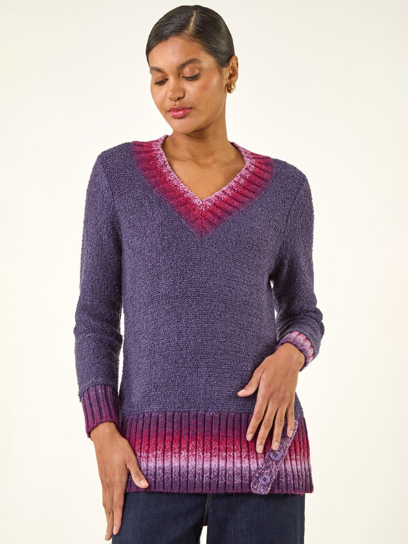 Roman V-neck Ombre Trim Knit Jumper - Purple