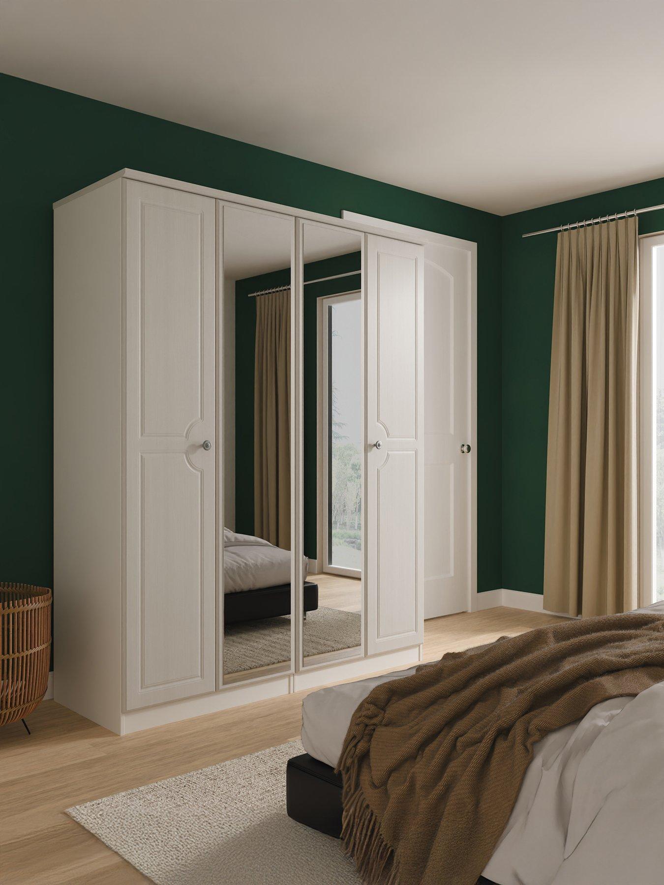 SWIFT Cambridge 4 Door Double Mirror Wardrobe - Ready Assembled