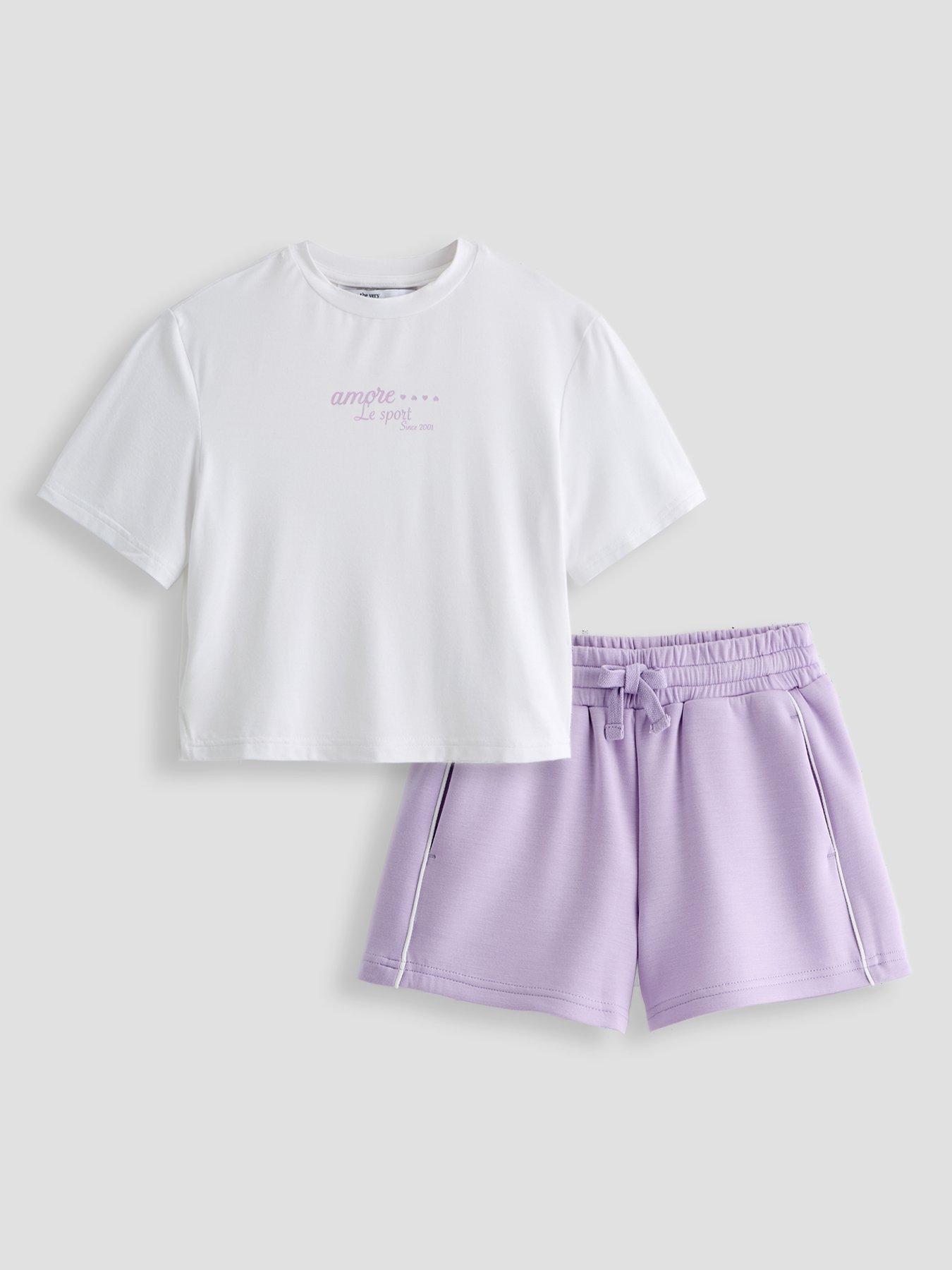 Image 1 of 4 of The Very Collection Girls Soft Touch Shorts And T-Shirt Set - Purple