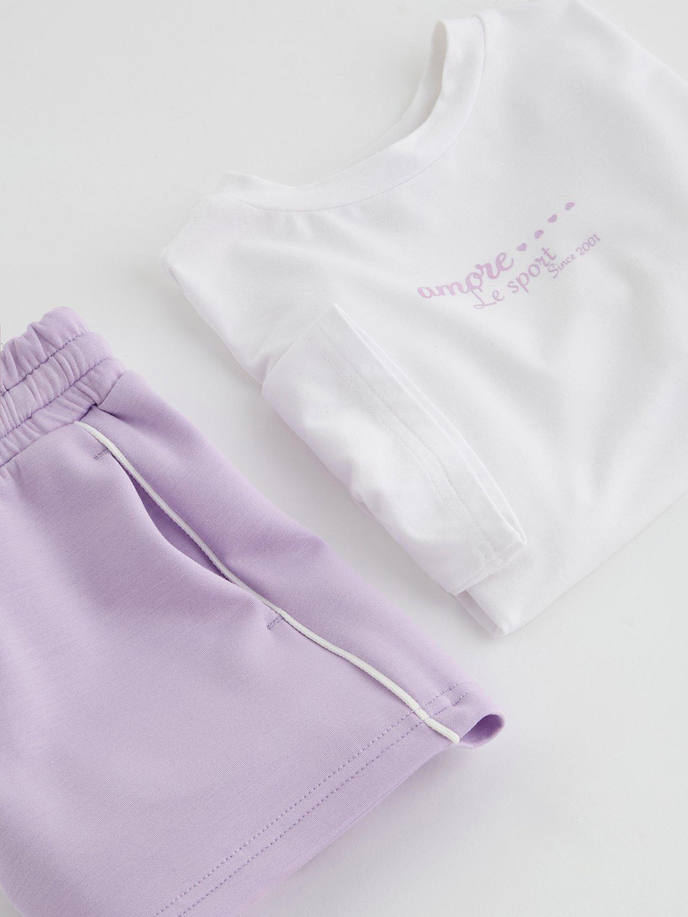Image 4 of 4 of The Very Collection Girls Soft Touch Shorts And T-Shirt Set - Purple