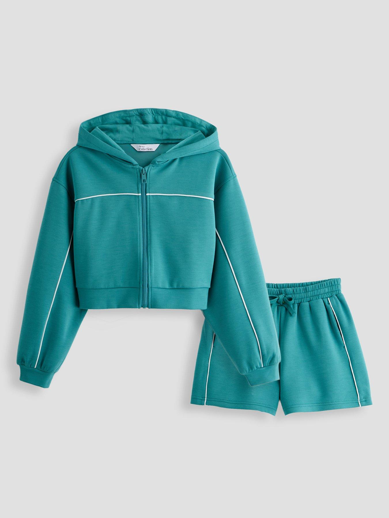 Image 1 of 4 of The Very Collection Girls Zip Up Soft Touch Hoodie And Shorts Set - Green