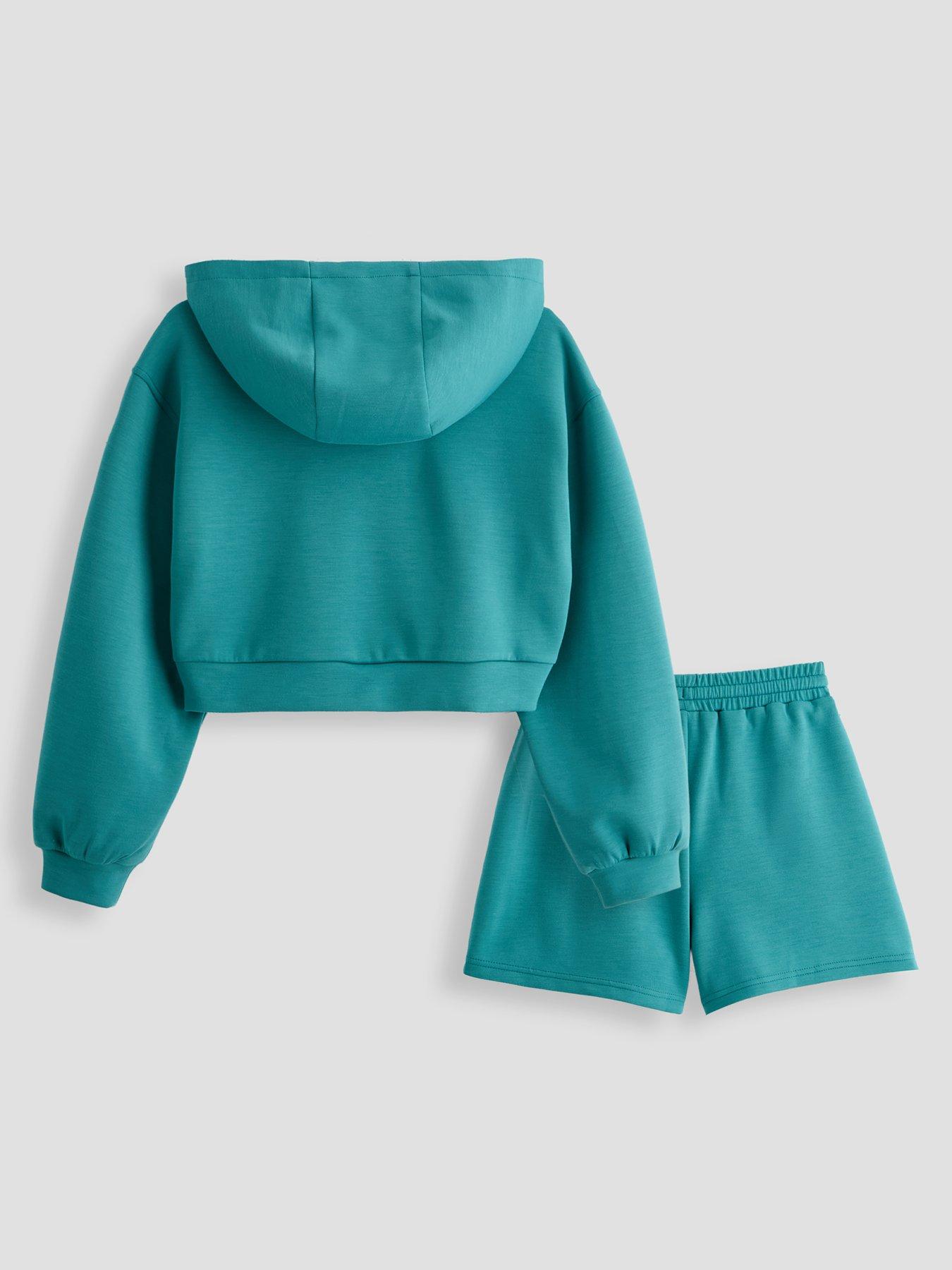 Image 2 of 4 of The Very Collection Girls Zip Up Soft Touch Hoodie And Shorts Set - Green