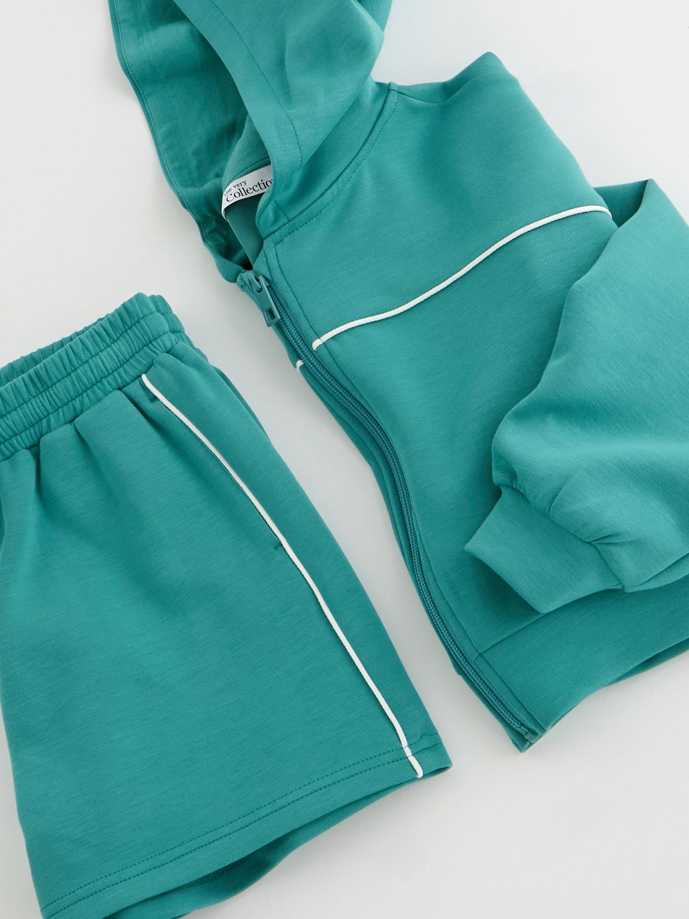 Image 4 of 4 of The Very Collection Girls Zip Up Soft Touch Hoodie And Shorts Set - Green