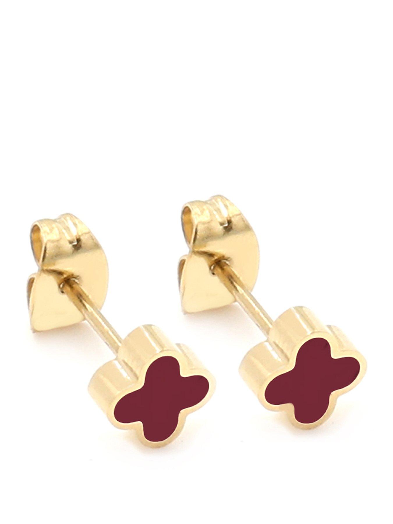Say It With Plum Crystal Clover Earrings - Yellow Gold