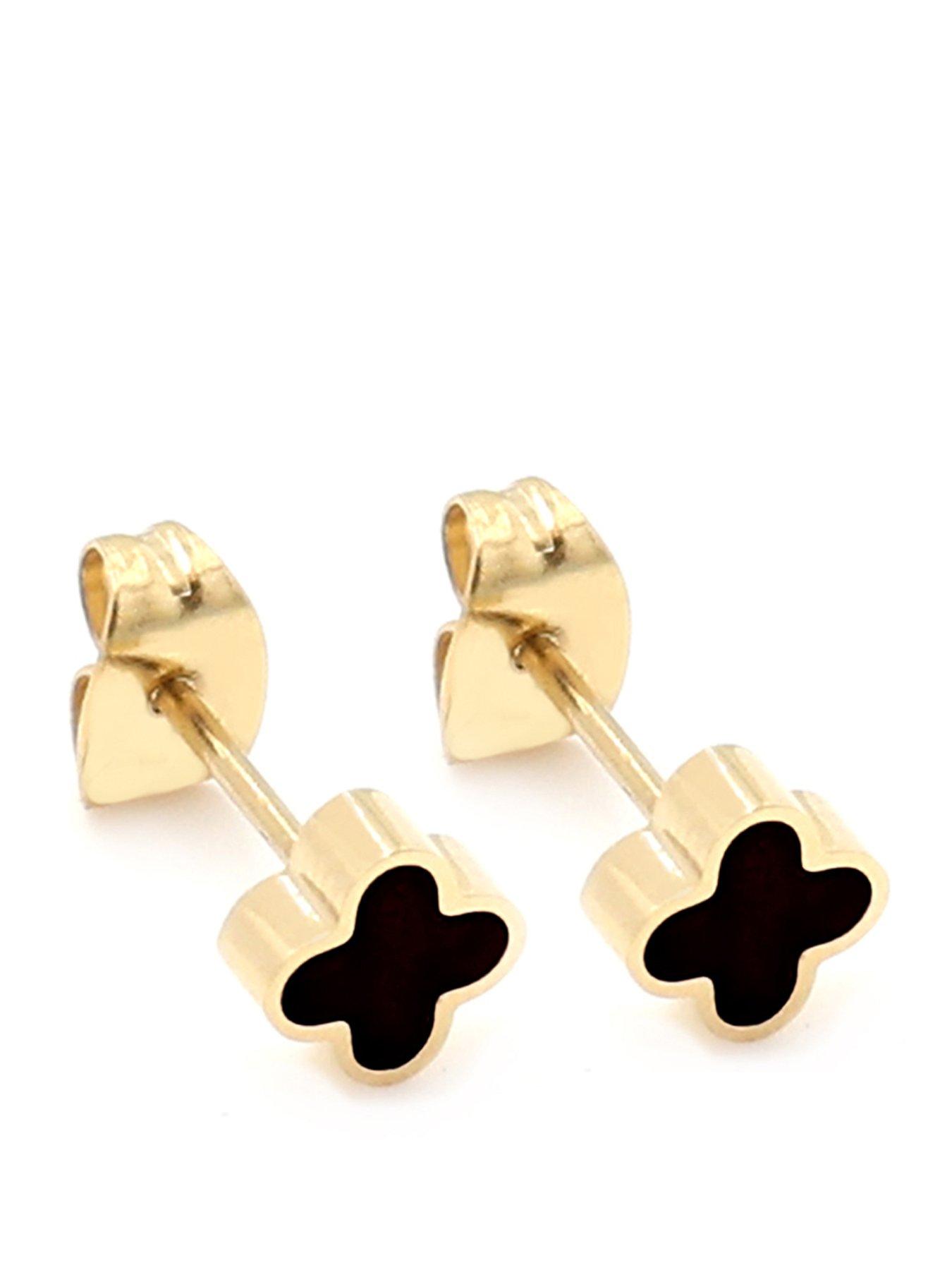 Say It With Graphite Crystal Clover Earrings - Yellow Gold