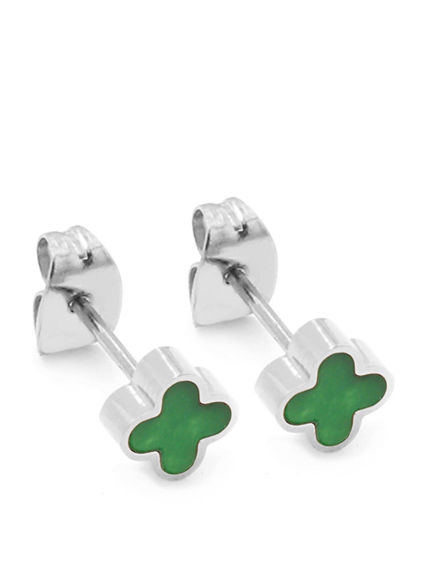 Say It With Green Crystal Clover Earrings - Silver