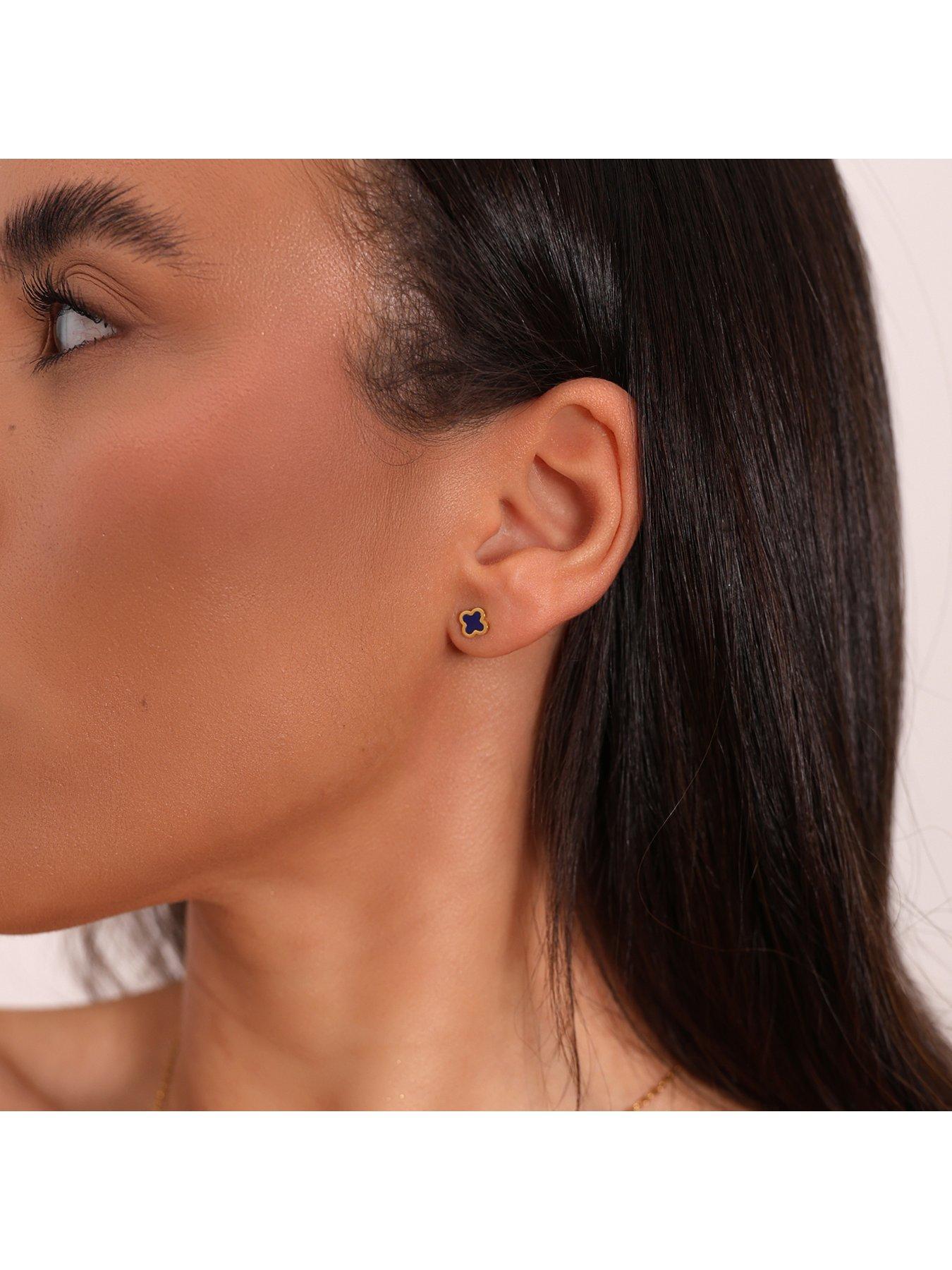 Image 2 of 2 of Say It With Blue Clover Earrings - Yellow Gold