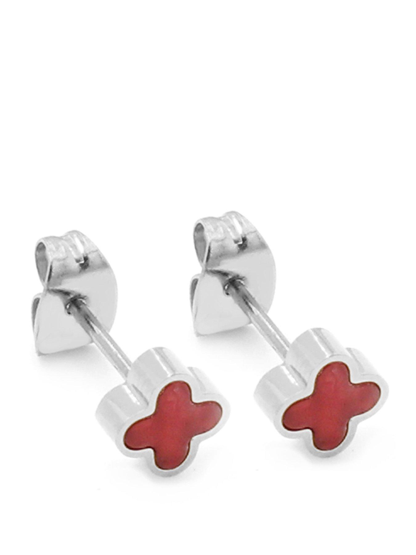 Say It With Cherry Red Crystal Clover Earrings - Silver