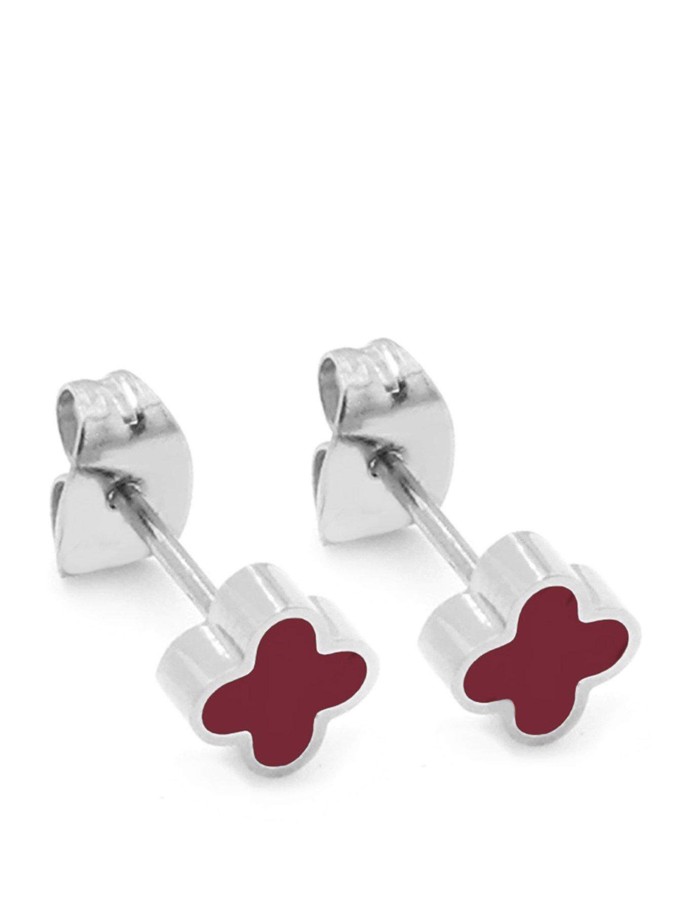 Say It With Plum Crystal Clover Earrings - Silver