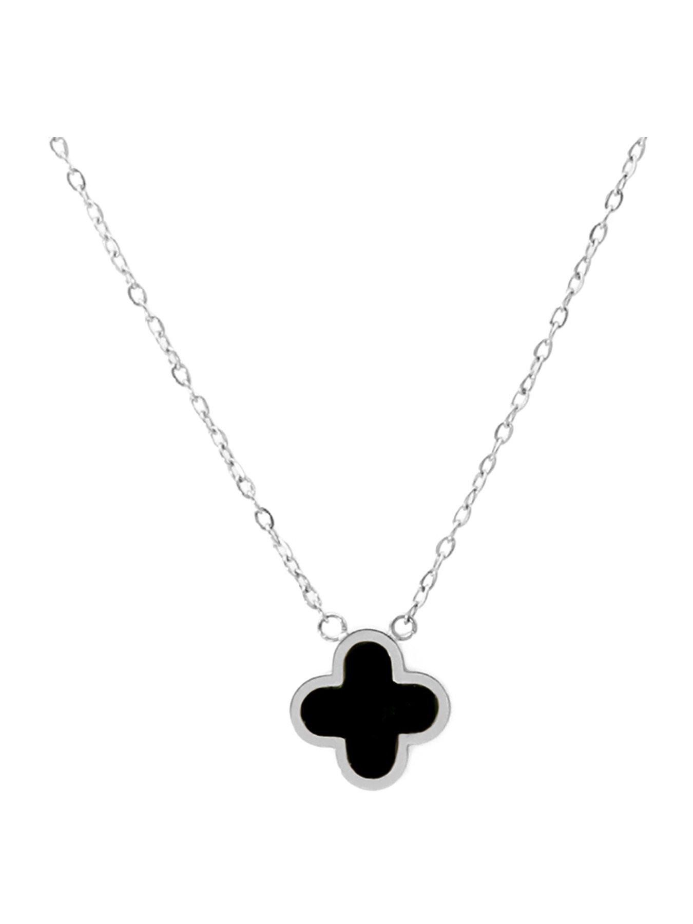 Say It With Graphite Crystal Clover Necklace - Silver