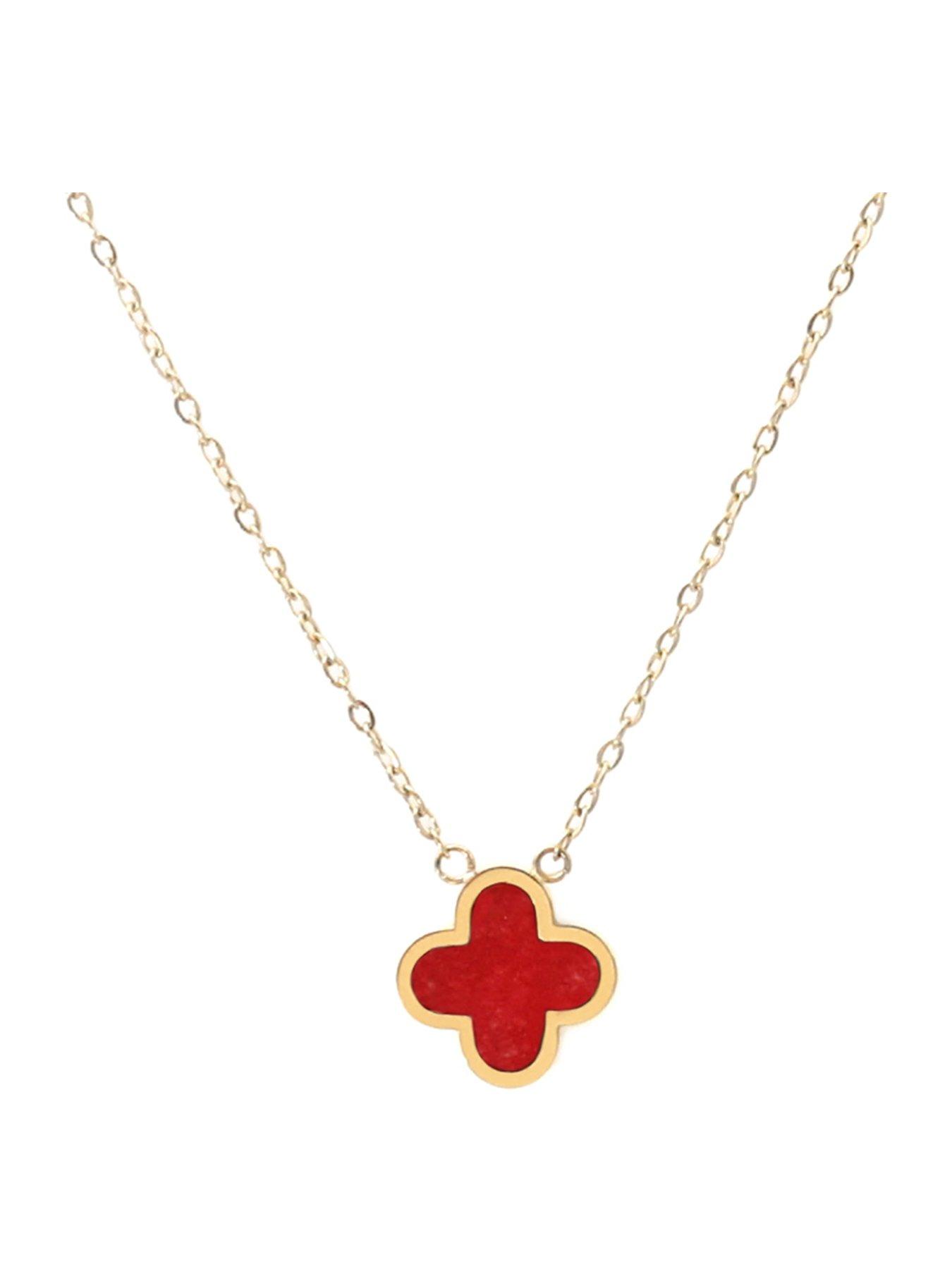 Say It With Cherry Red Crystal Clover Necklace - Yellow Gold